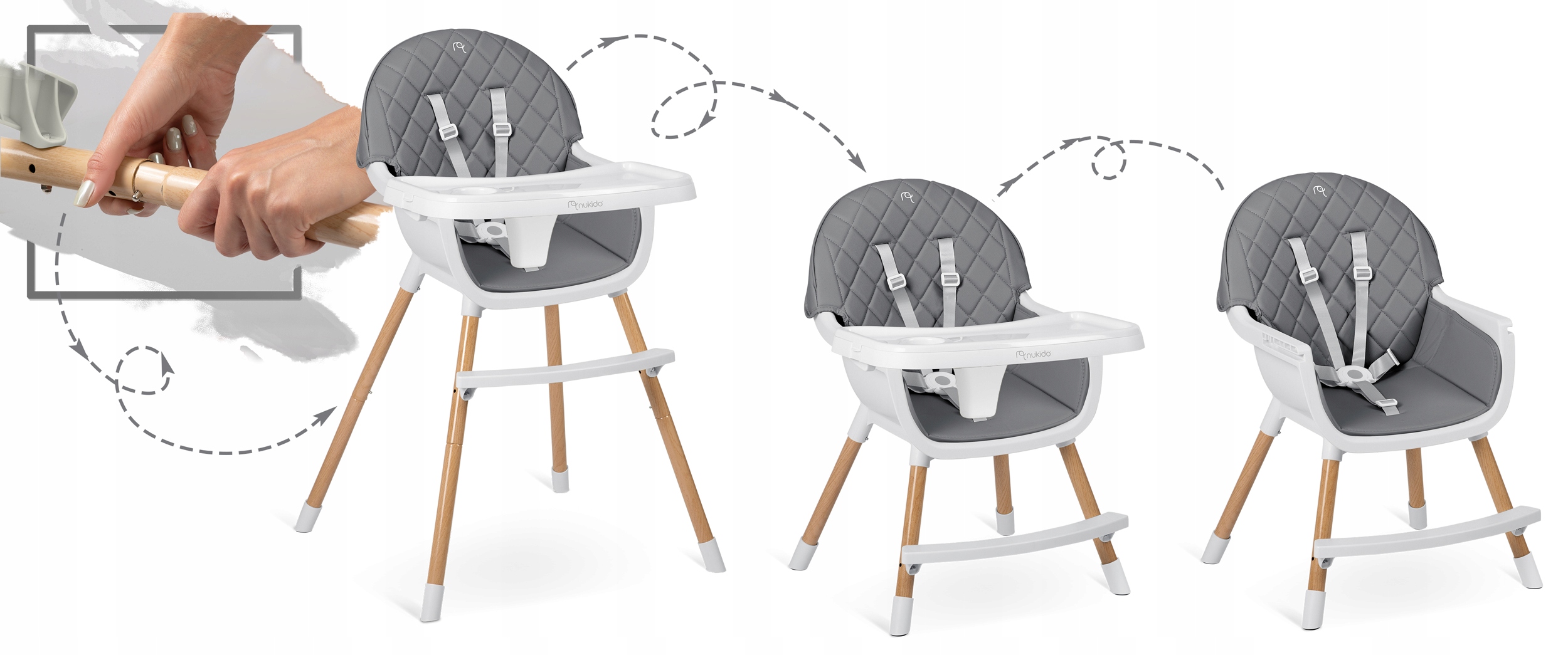 OTROŠKI STOLČEK ZA HRANJENJE Z NASTAVLJIVIM SEDEŽEM 3 V 1 Širina izdelka 64 cm