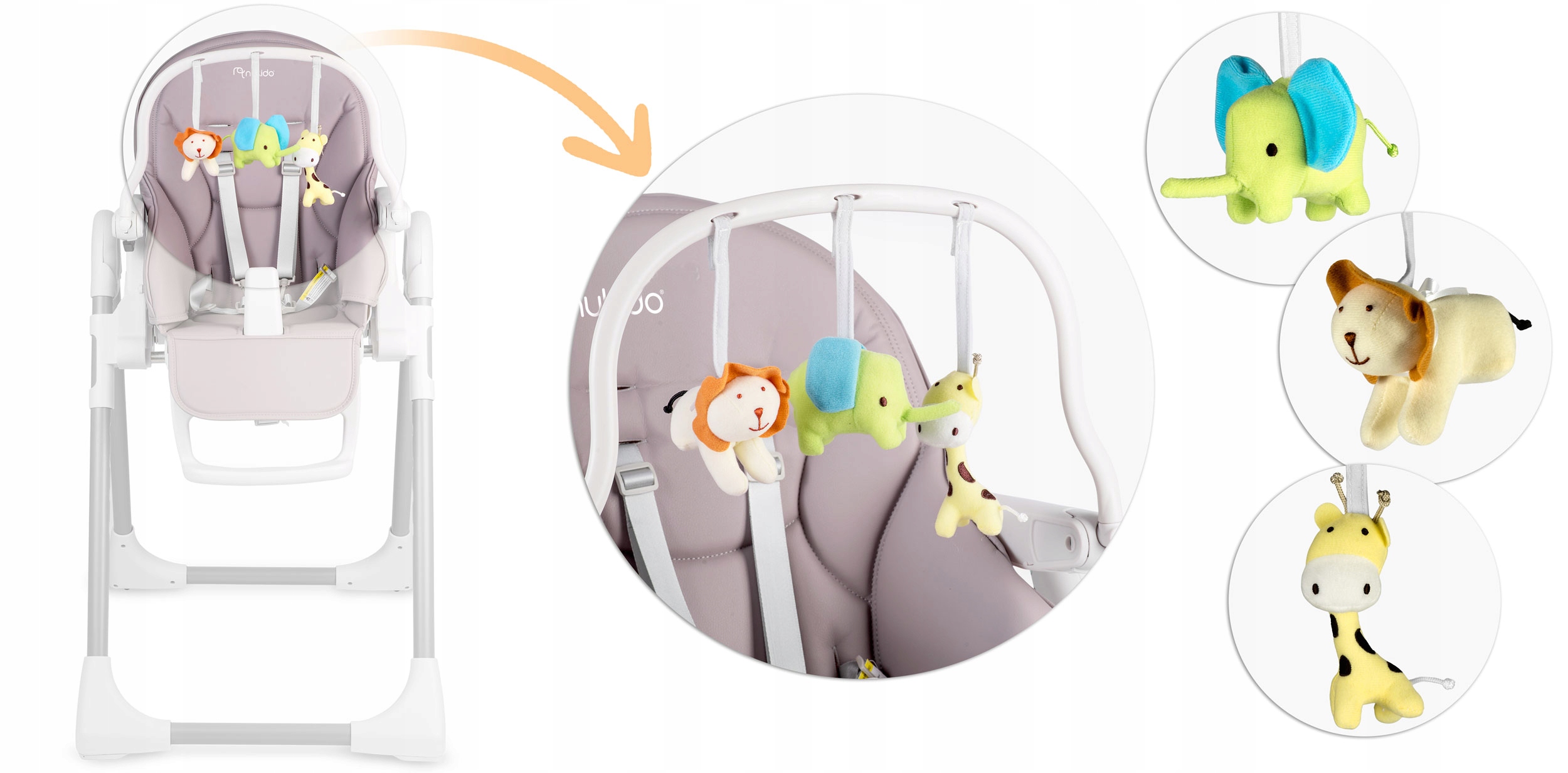 ZLOŽLJIV OTROŠKI STOLČEK ZA HRANJENJE NUKIDO BEL PLADENJ + IGRAČE Največja teža otroka 15 kg