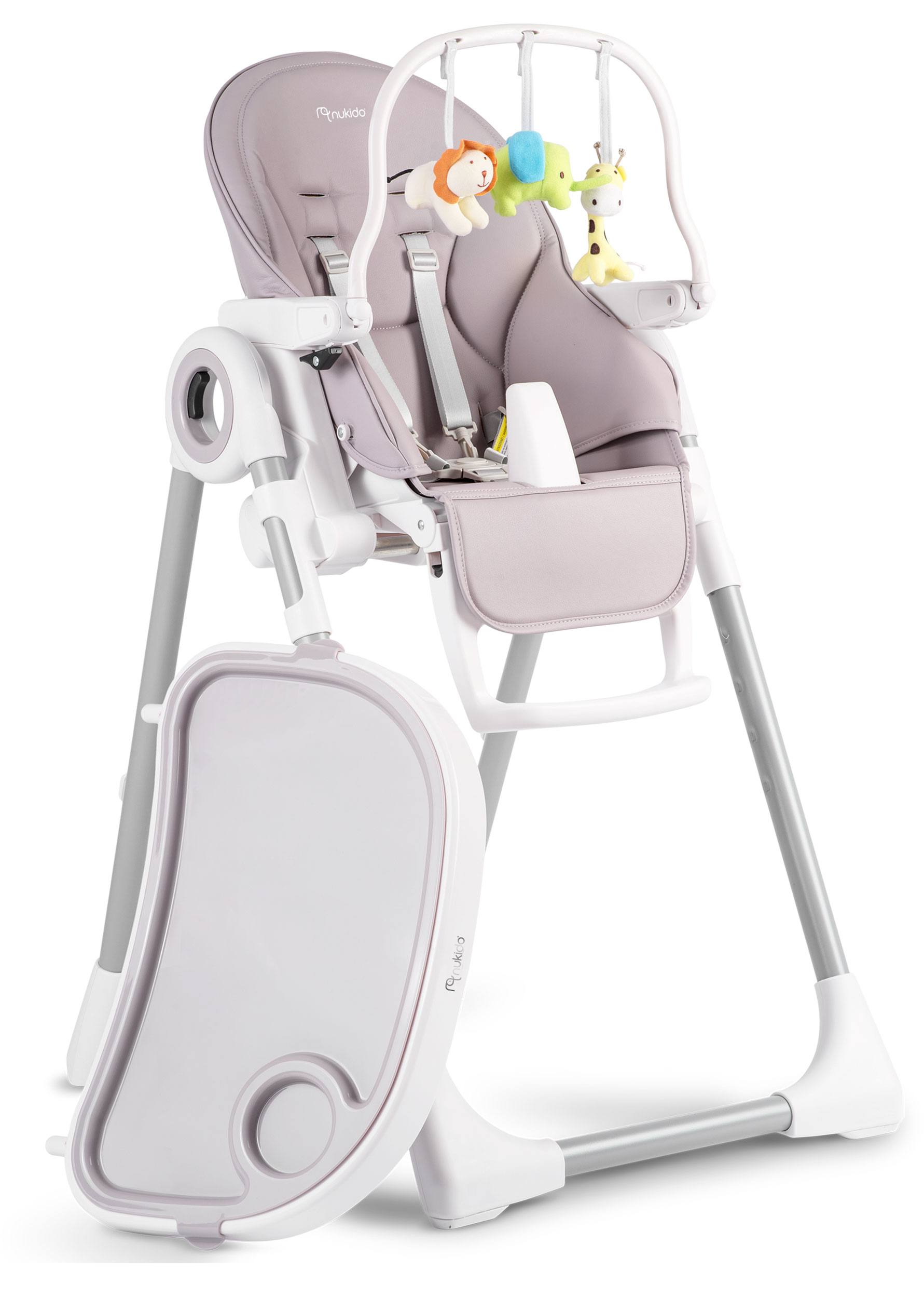 ZLOŽLJIV STOLČEK ZA HRANJENJE NUKIDO BEL PLADENJ + IGRAČE Starost otroka: 6 mesecev +