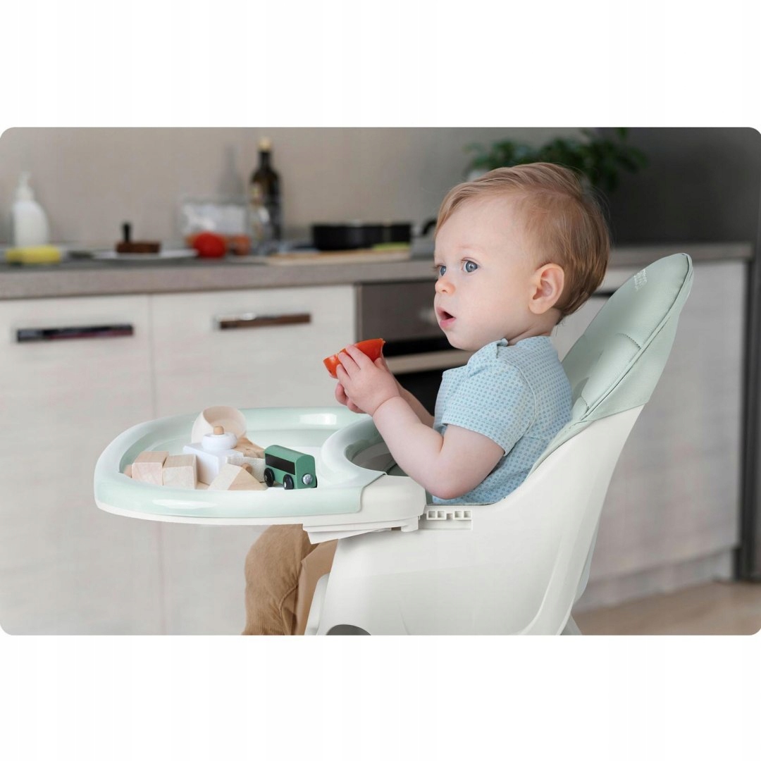 ZELENA ŠKATLA ZA HRANILO 3v1 + BREZPLAČNO Dodatne informacije Nedrseče nogice Varnostni pasovi Nastavitev višine Nastavljiva opora za noge Snemljiv pokrov Pokrov