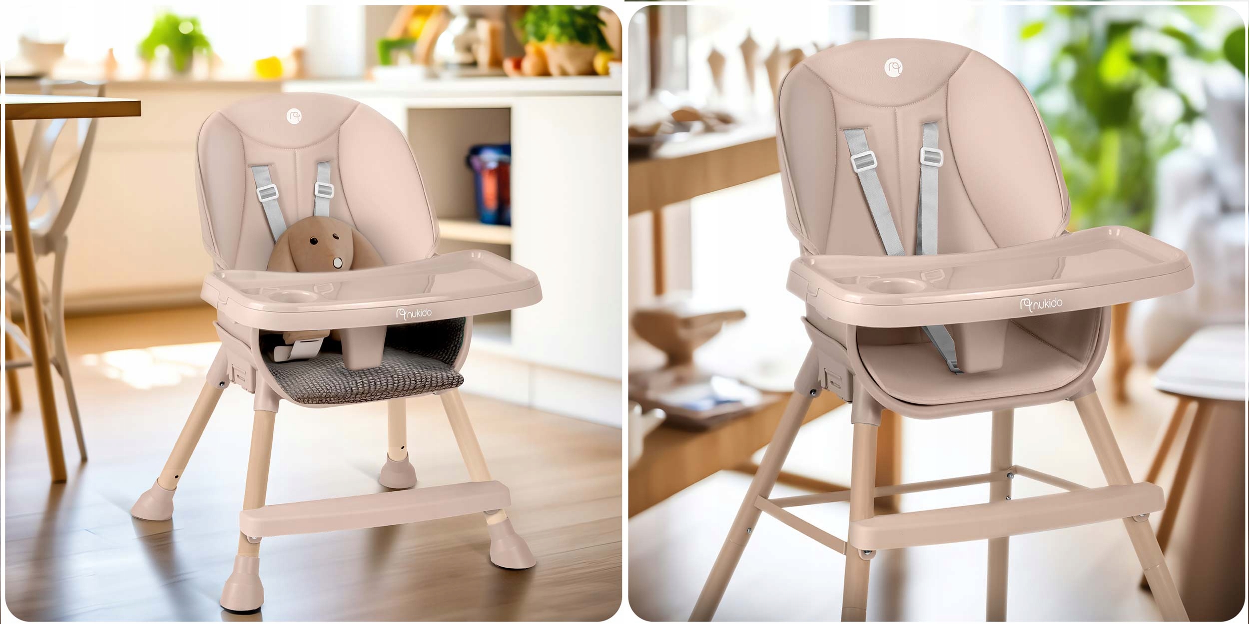 Otroški stolček za hranjenje, nastavljiv sedež 3 v 1, pladenj Barva Odtenki rjave in bež Odtenki roza