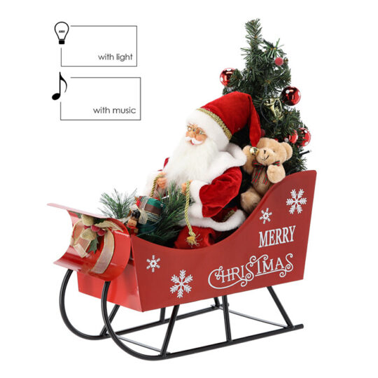 LED Božiček v saneh z melodijami - 60 cm