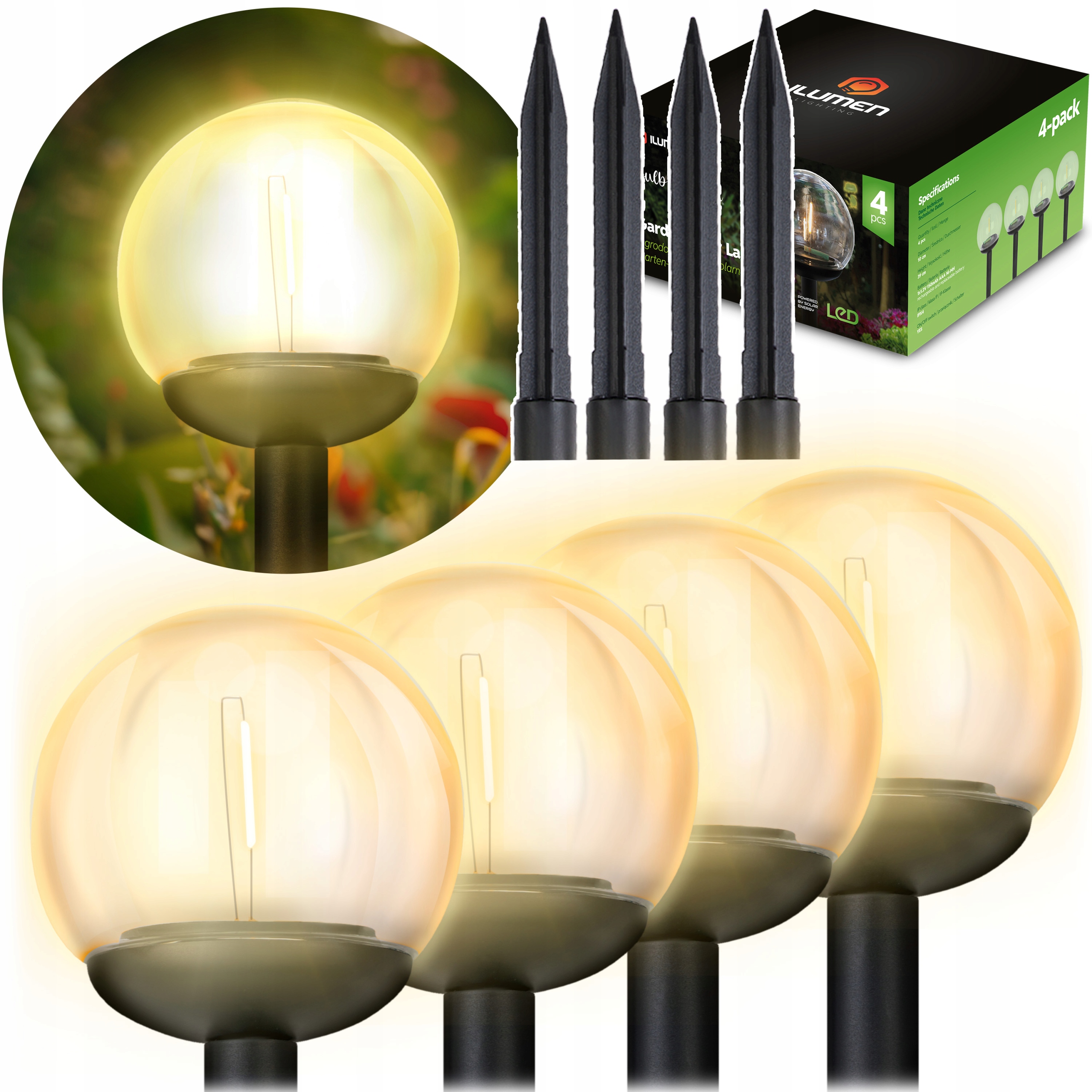 Solarna svetilka prozorna krogla 4 kosi Ilumen LS-103