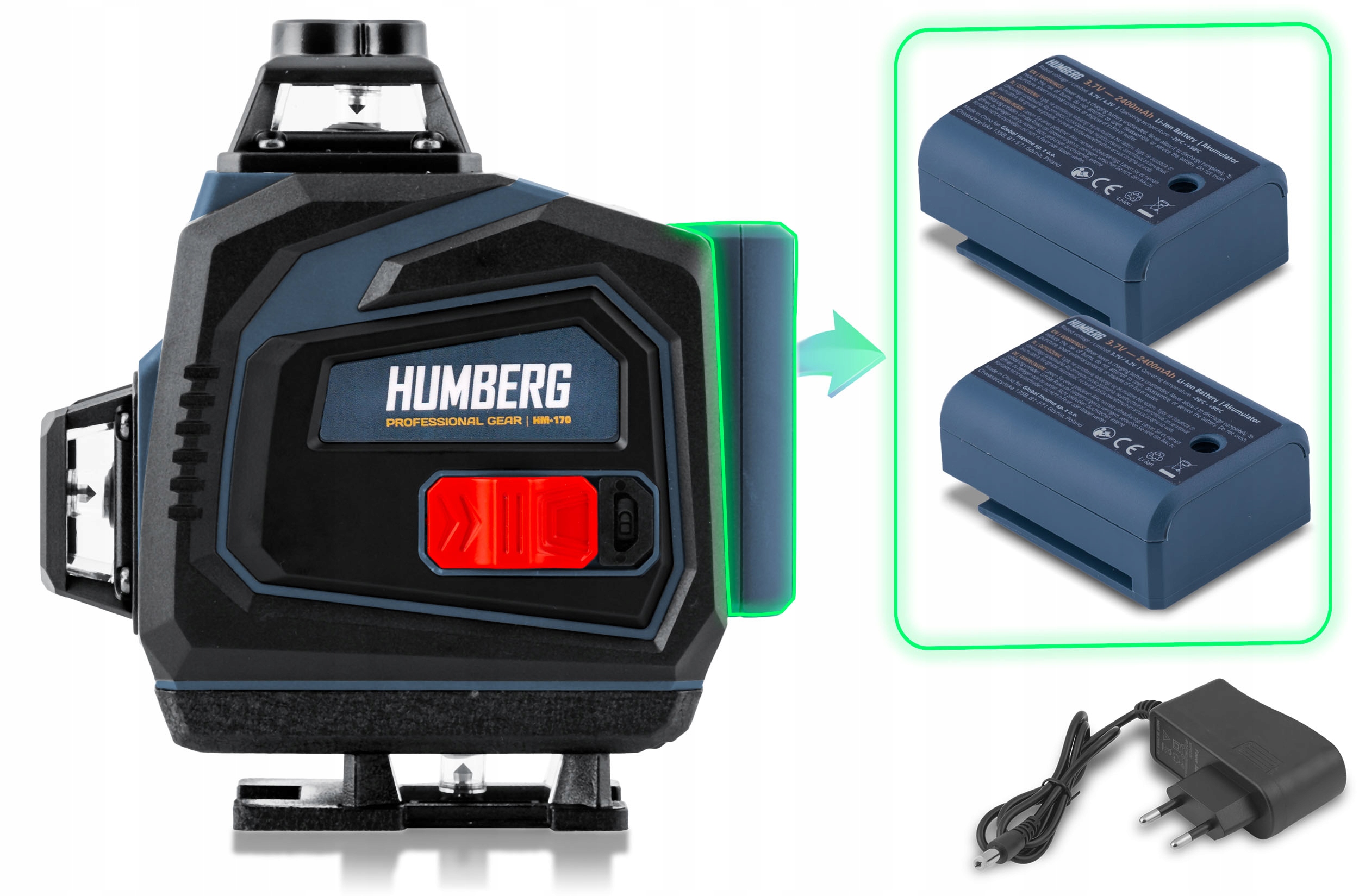 Križni laser v škatli + dodatki Humberg HM-170 Največji delovni doseg 40 m