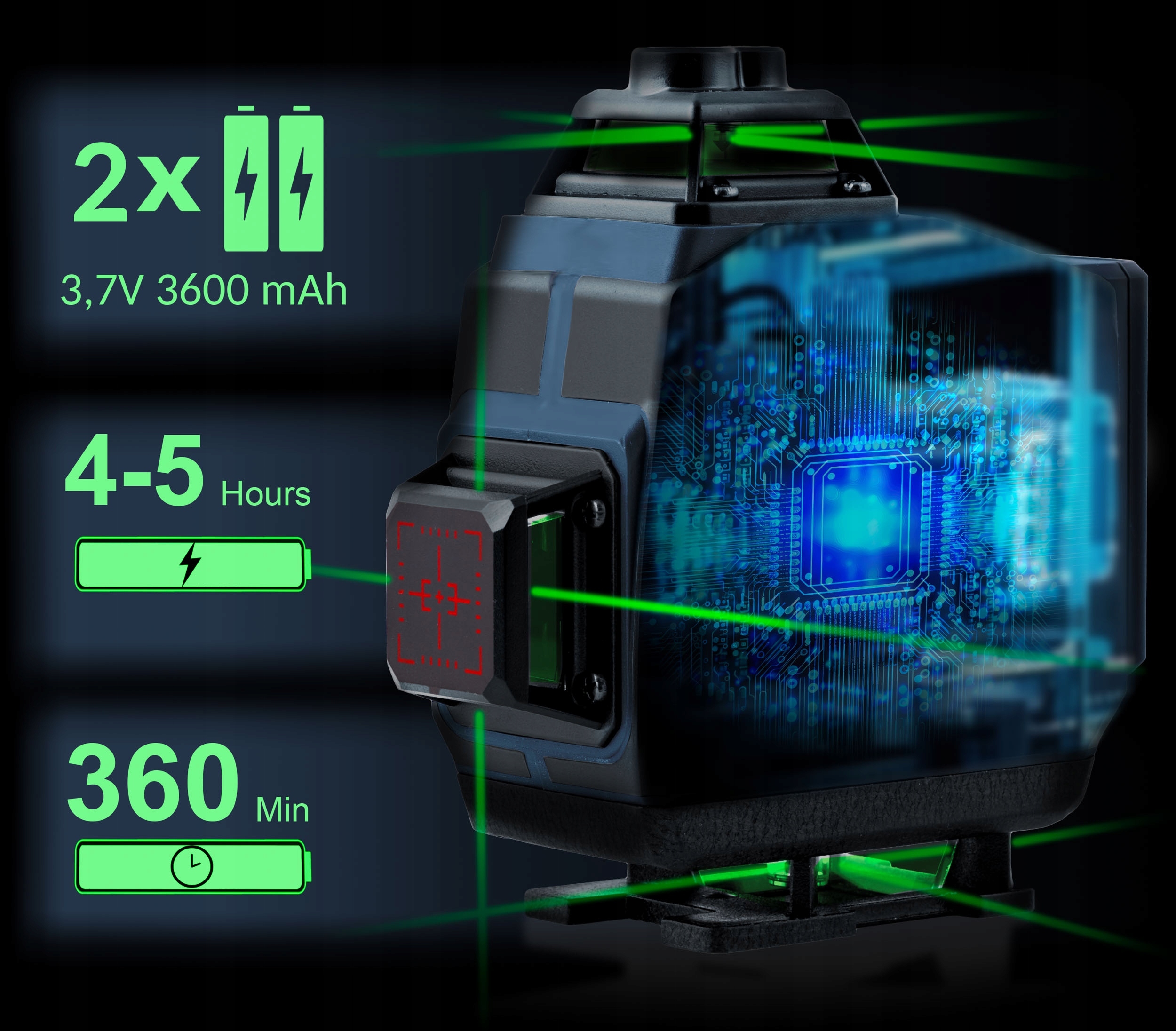 Križni laser v škatli + dodatki Humberg HM-170 Teža 2,1 kg