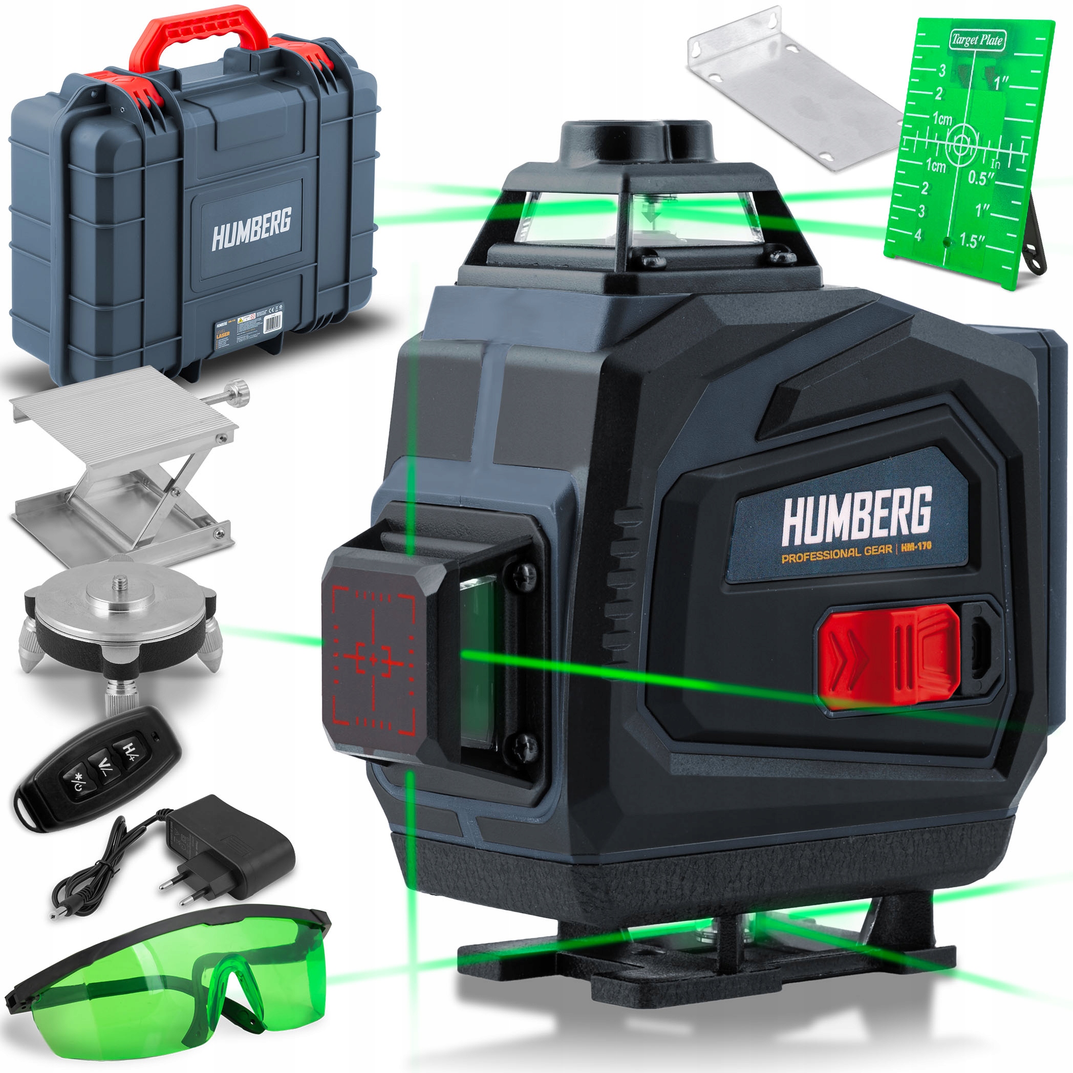 Križni laser v škatli + dodatki Humberg HM-170 Teža izdelka z individualno embalažo 2,1 kg