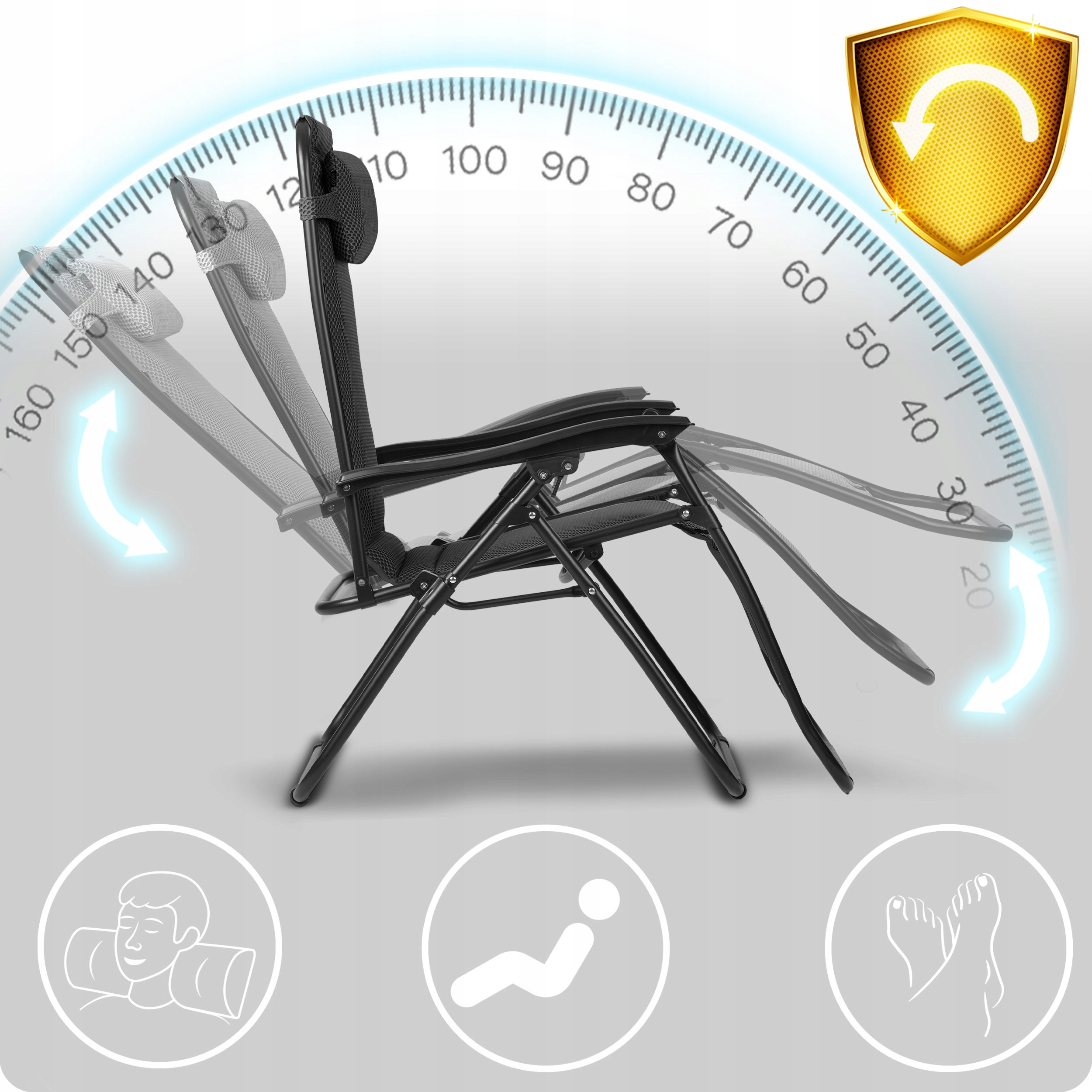 Zložljiv vrtni ležalnik z blazino Sofotel ChillWell Soft črne barve Dolžina (daljša stran) 160 cm