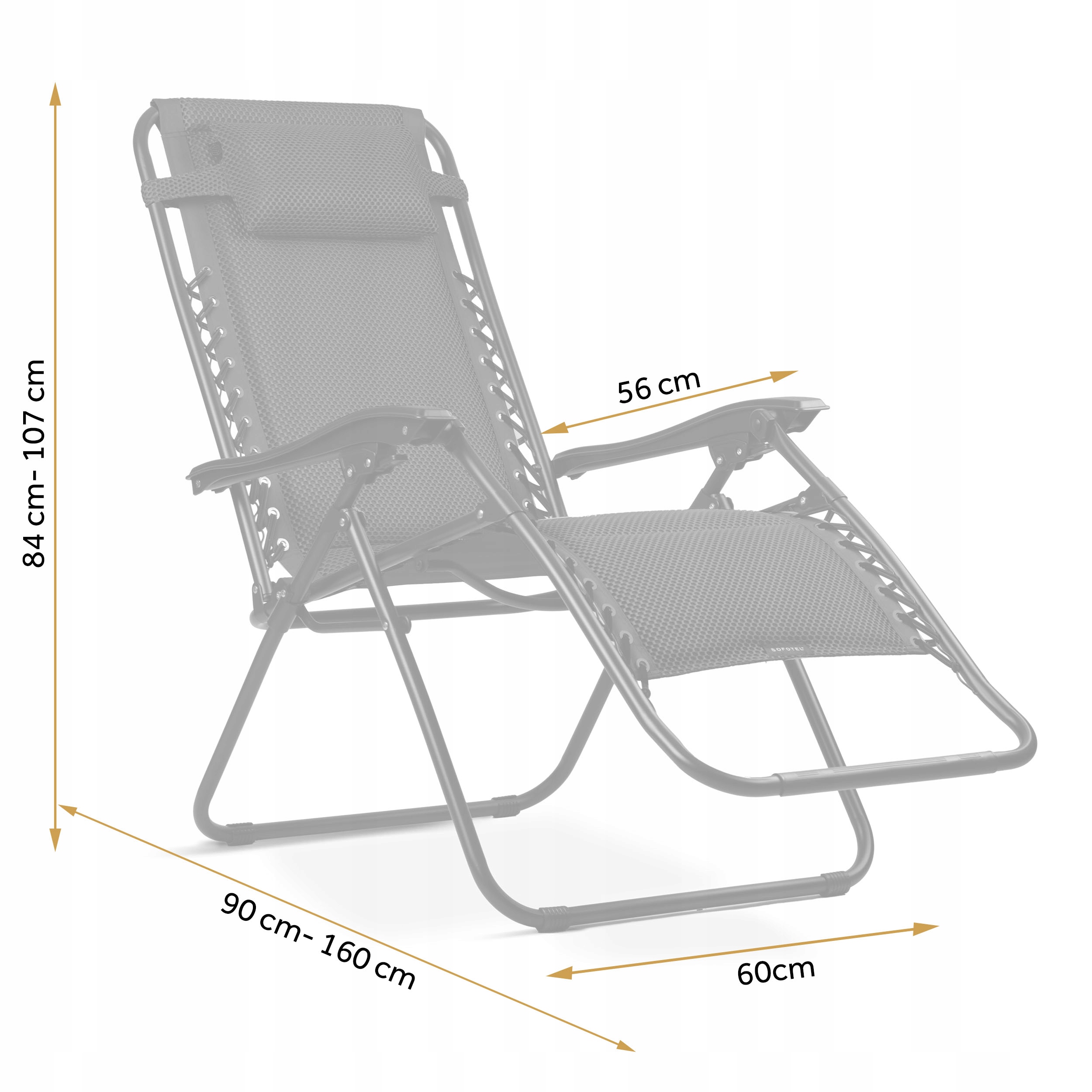 Zložljiv vrtni ležalnik z blazino Sofotel ChillWell Soft črne barve, okvir kovinski