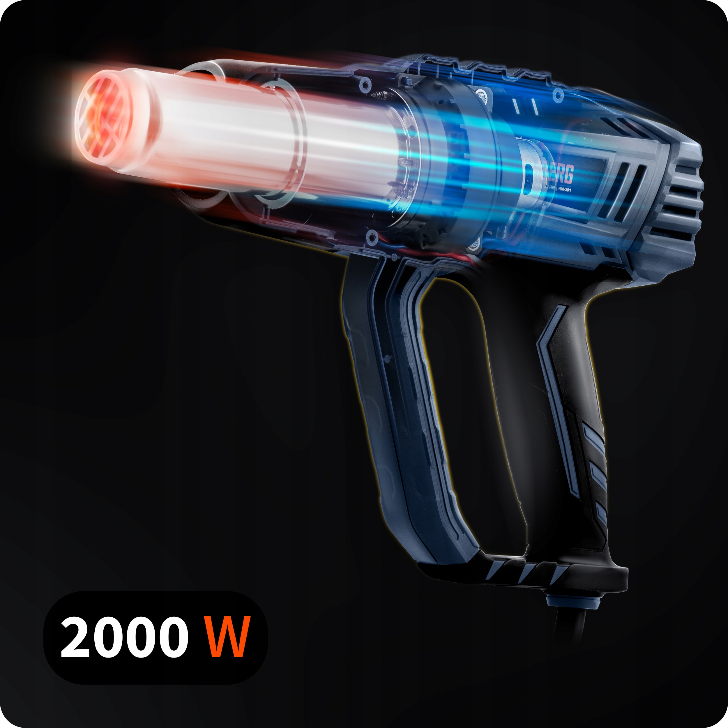 ELEKTRIČNA TERMO PIŠTOLA 2000 W GLADKA REGULACIJA TEMPERATURE 60-600C 4 ŠOBE HUMBERG Koda proizvajalca 529100