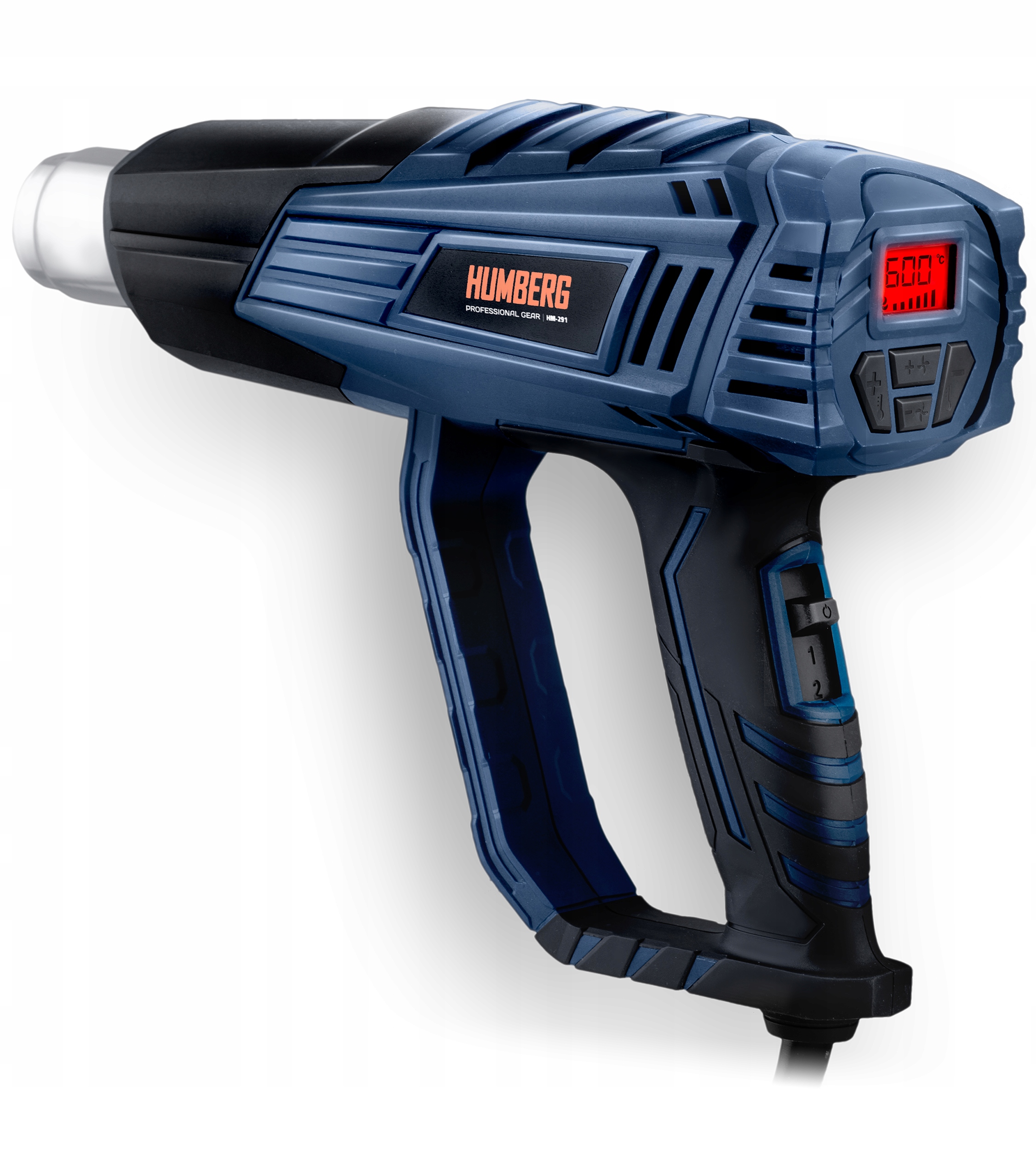 ELEKTRIČNA ČASOVNA PIŠTOLA 2000 W GLADKA REGULACIJA TEMPERATURE 60–600 °C 4 ŠOBE HUMBERG Originalna embalaža