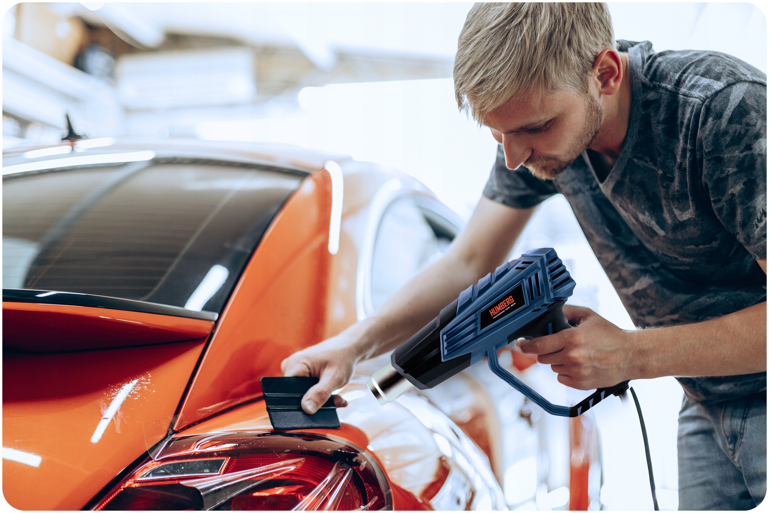 ELEKTRIČNA TOPLOŠČNA PIŠTOLA 2000 W GLADKA REGULACIJA TEMPERATURE 60–600 °C 4 ŠOBE HUMBERG Napajanje iz omrežja