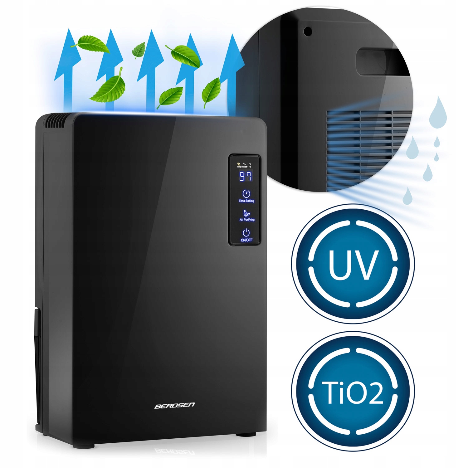 RAZVLAŽILEC ZRAKA ČISTILEC VLAGE UV SVETILKA 2200 ML LED Načini delovanja: čiščenje, odvajanje vode, odtajanje