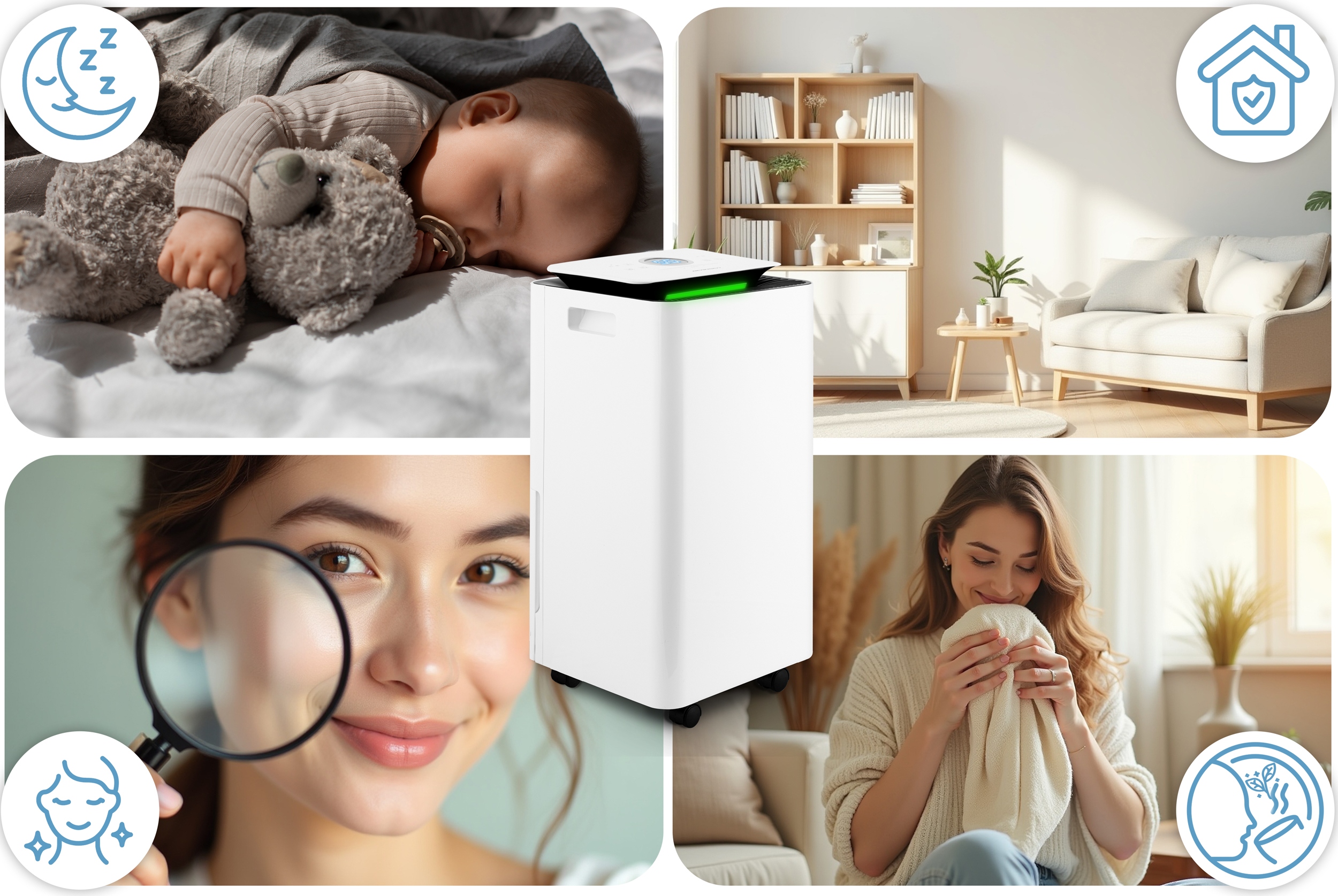 KOMPRESORSKI RAZVLAŽILEC ZRAKA ABSORBTOR VLAGE 12 l/24 h HIGROSTAT ČASOVNIK Komunikacija Nadzorna plošča na dotik Indikatorska lučka Zvočni signal Indikator nivoja vode Prikazovalnik