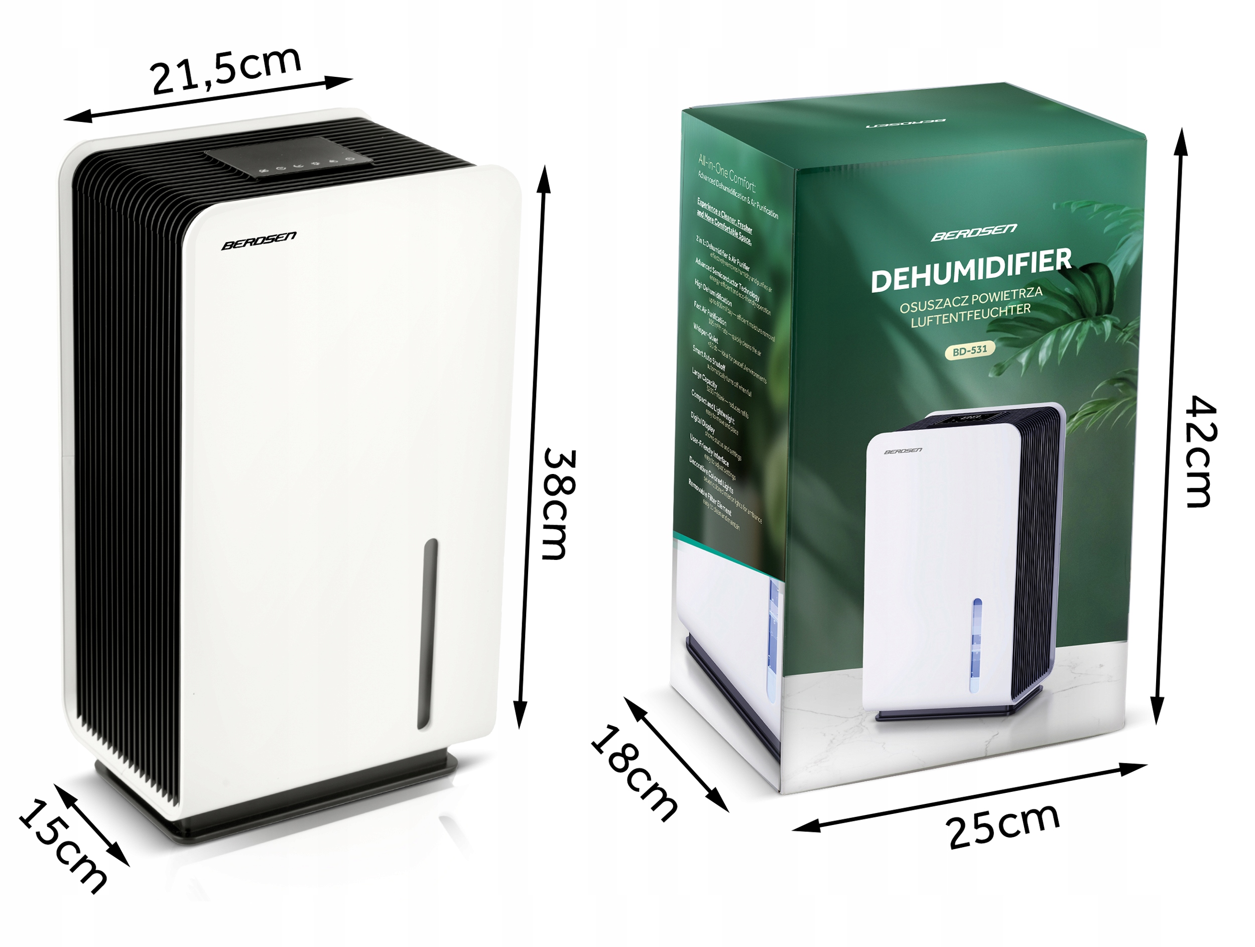 RAZVLAŽILEC ZRAKA Z VLAGO 64 W HEPA 34 dB ČASOVNIK LED Berdsen HEPA filtri