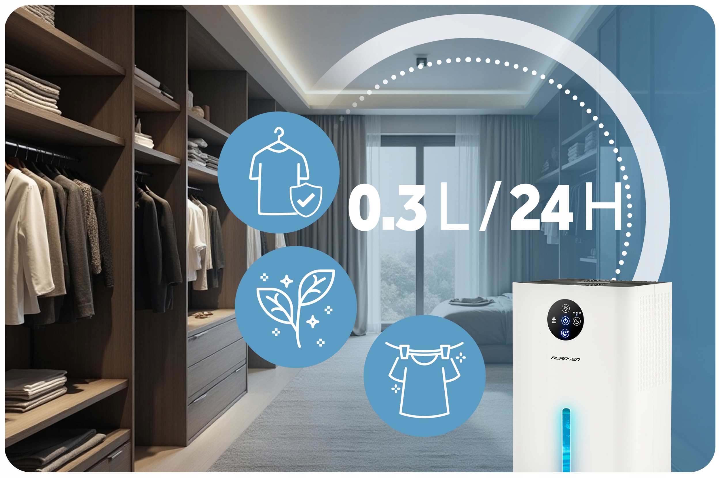 RAZVLAŽILEC ZRAKA Z ABSORBTORJEM VLAGE SILENT 34dB LED Berdsen 1,8L Koda proizvajalca 352800