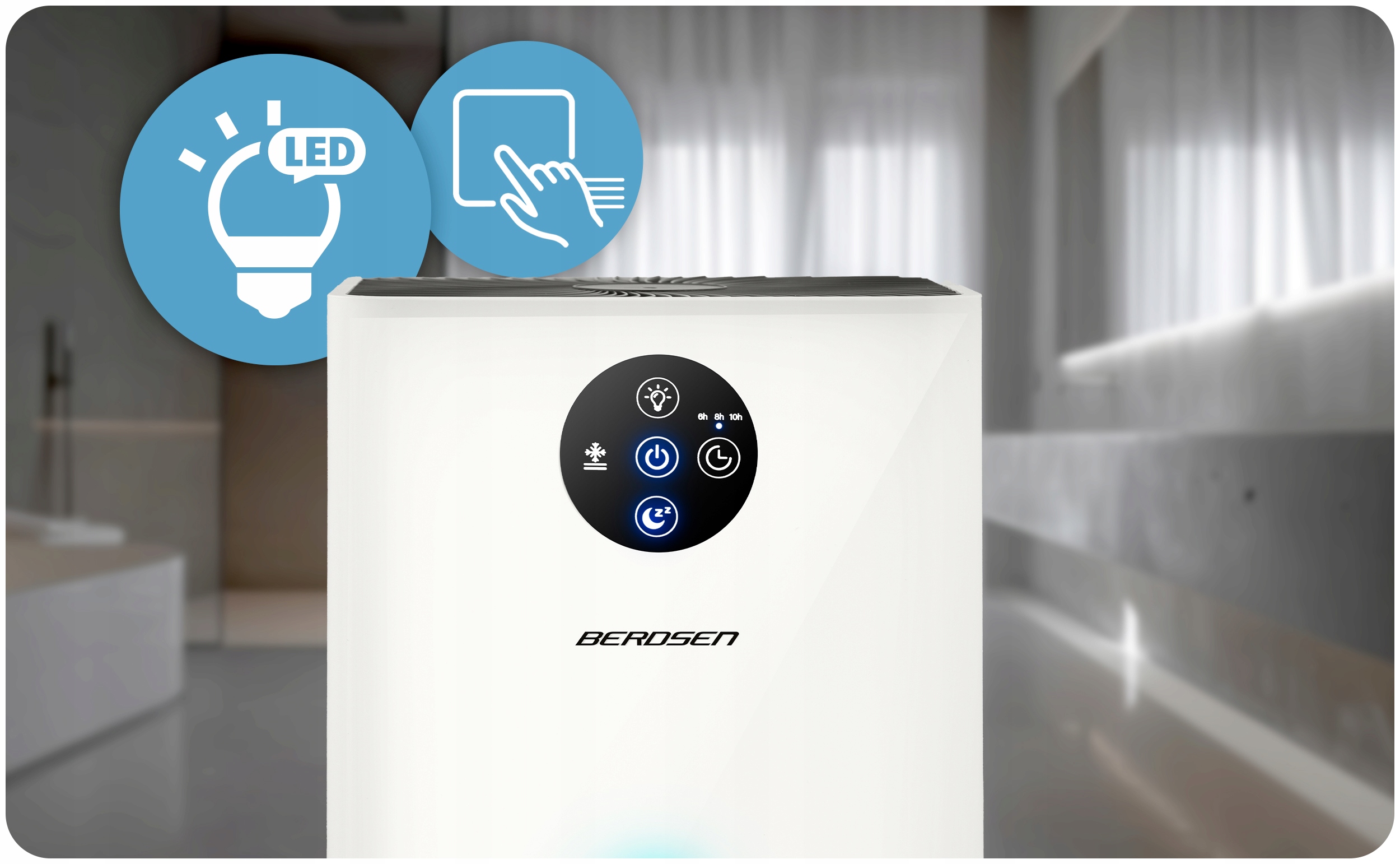 RAZVLAŽILEC ZRAKA Z AVSORBENCEM VLAGE SILENT 34dB LED Berdsen 1,8L Prevladujoča bež barva