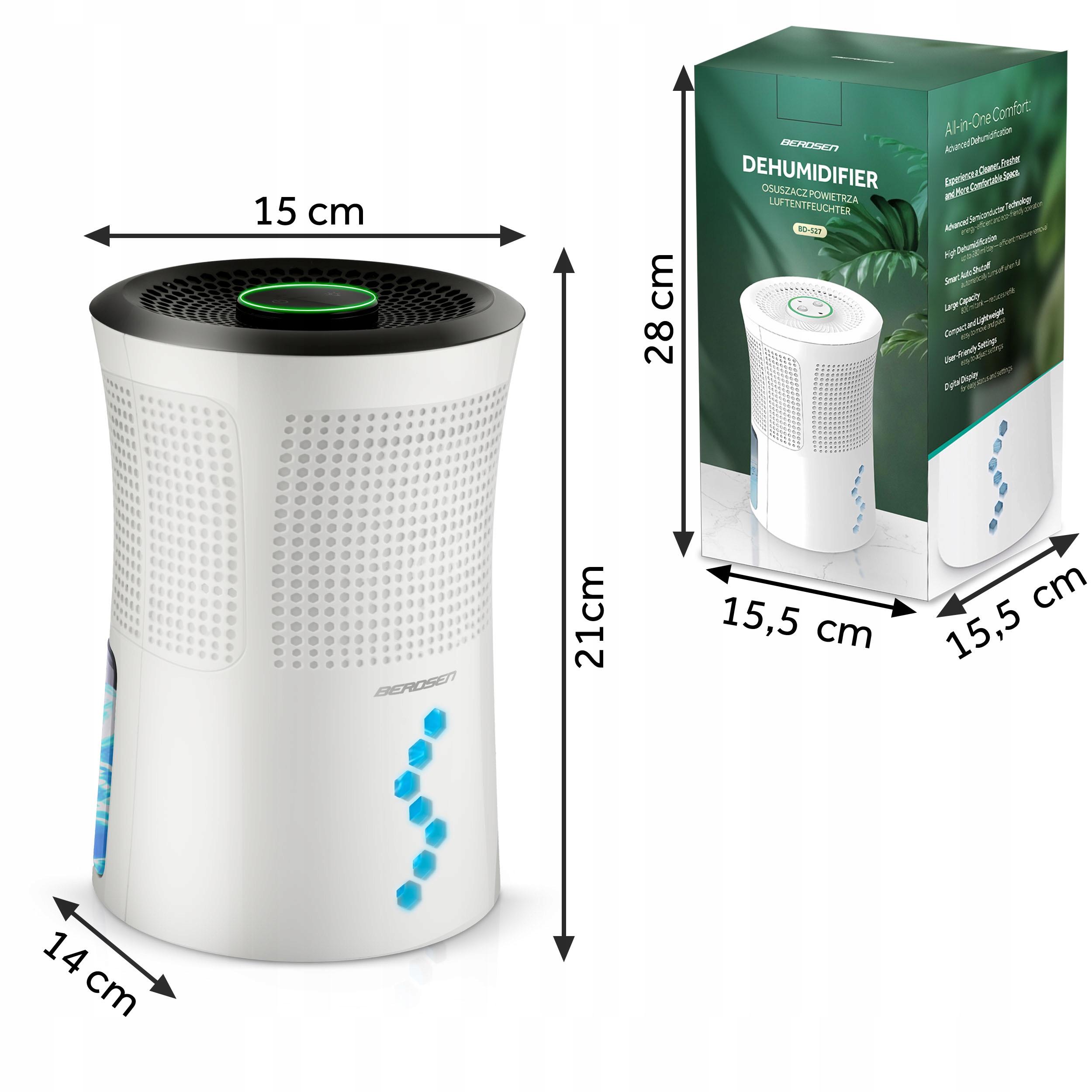 RAZVLAŽILEC ZRAKA ODVAJALEC VLAGE TIHO DELOVANJE 34 dB LED Berdsenova naprava funkcije samodejnega izklopa higrostat nočna lučka