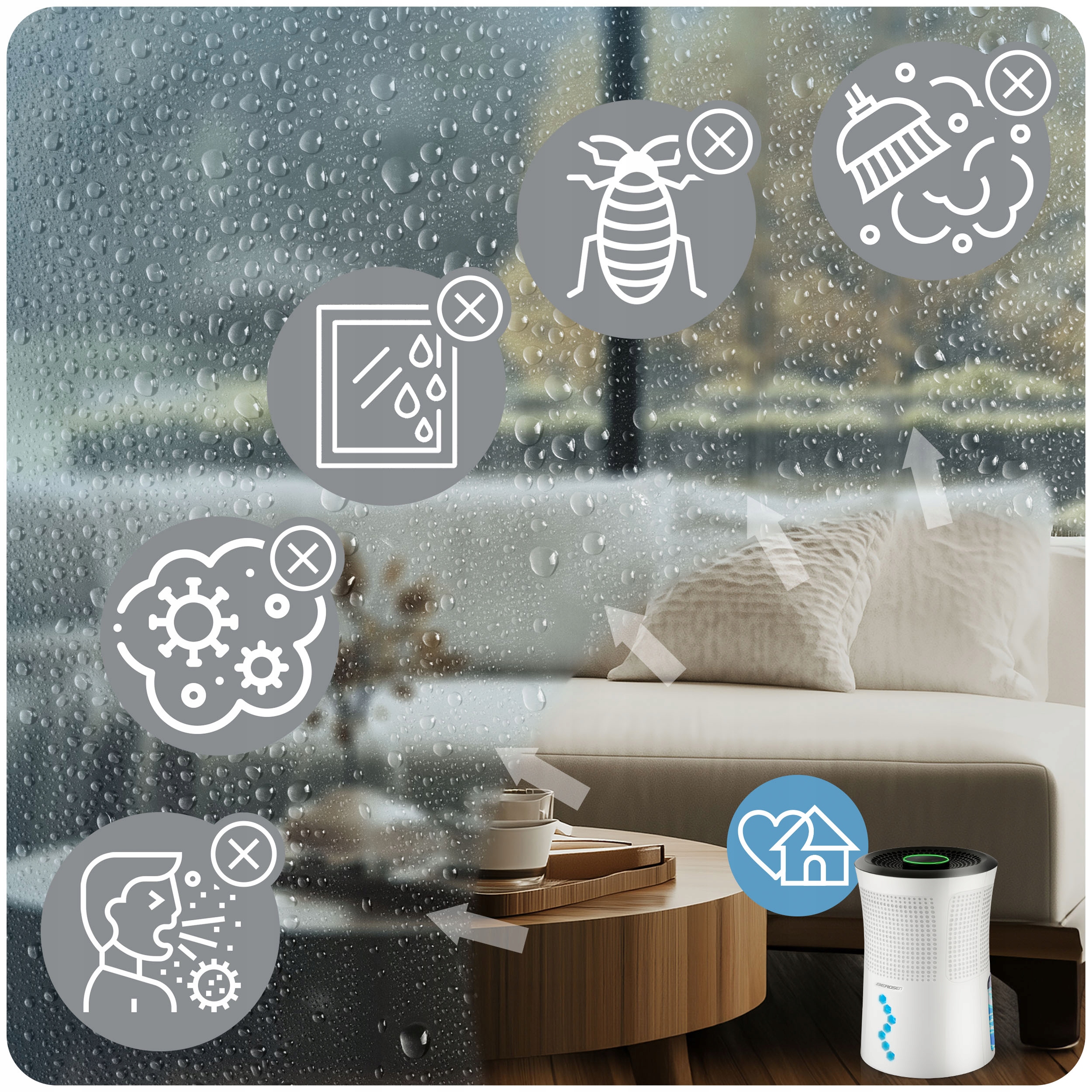 RAZVLAŽILEC ZRAKA Z VLAGO TIHI 34dB LED Berdsen Prevladujoča barva bež