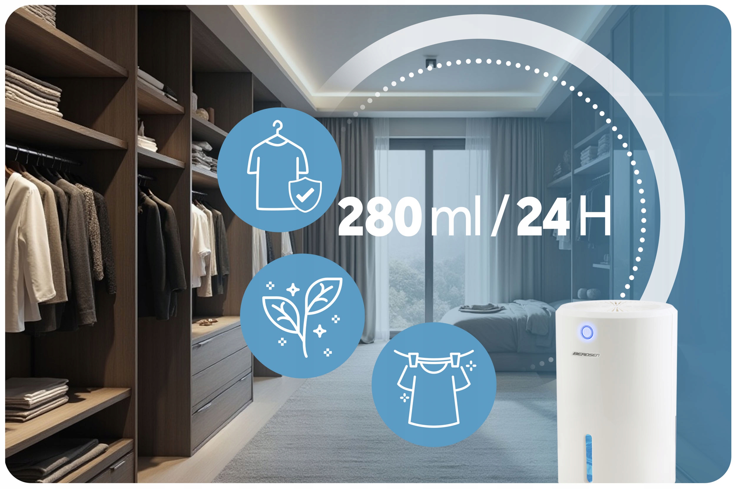 RAZVLAŽILEC ZRAKA Z VLAGO TIHI 34dB LED Berdsen Prevladujoča barva bež