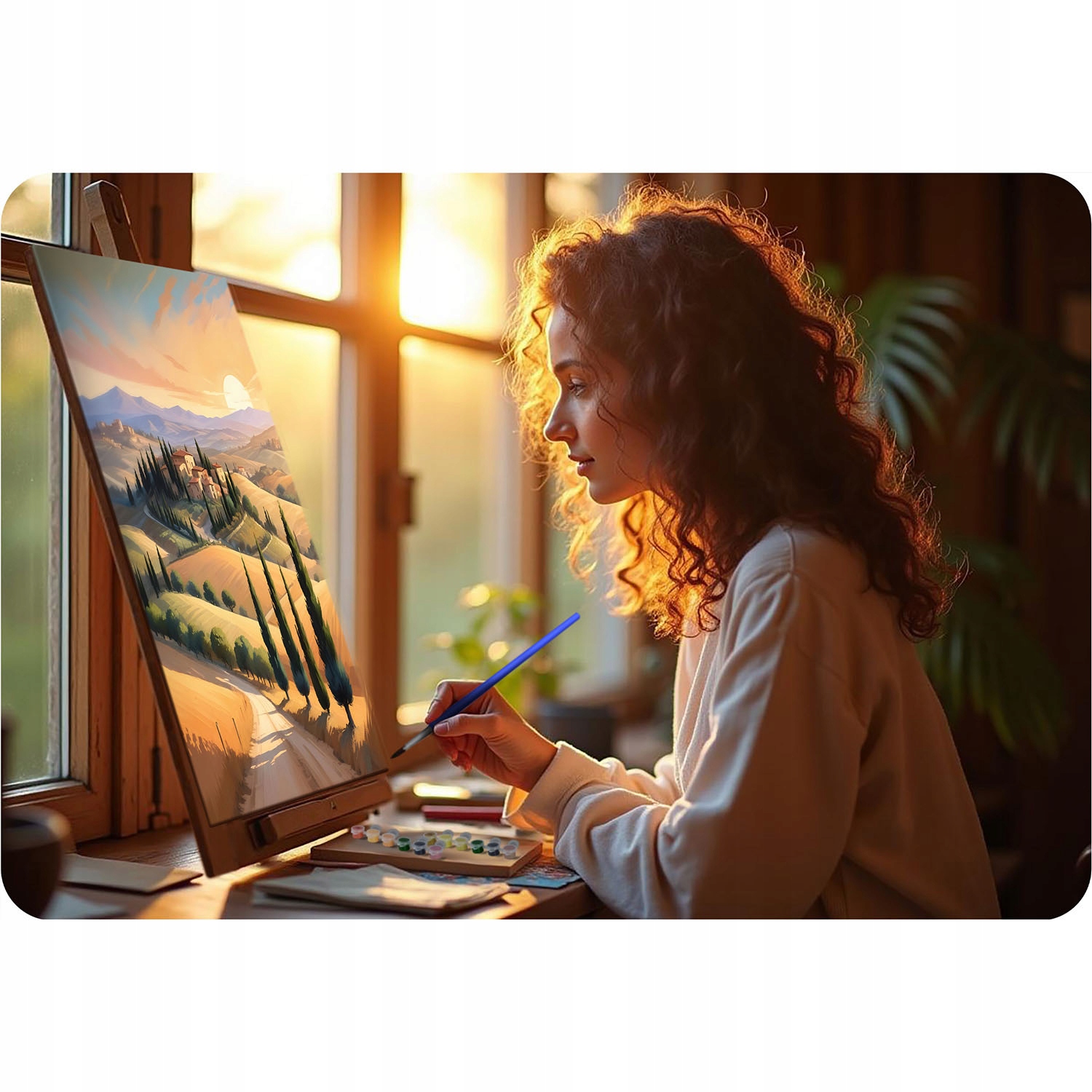 Slika po številkah 40x50 cm Massido Landscape Set barvnih elementov kaveljčki za obešanje čopičev vzorec na platnu