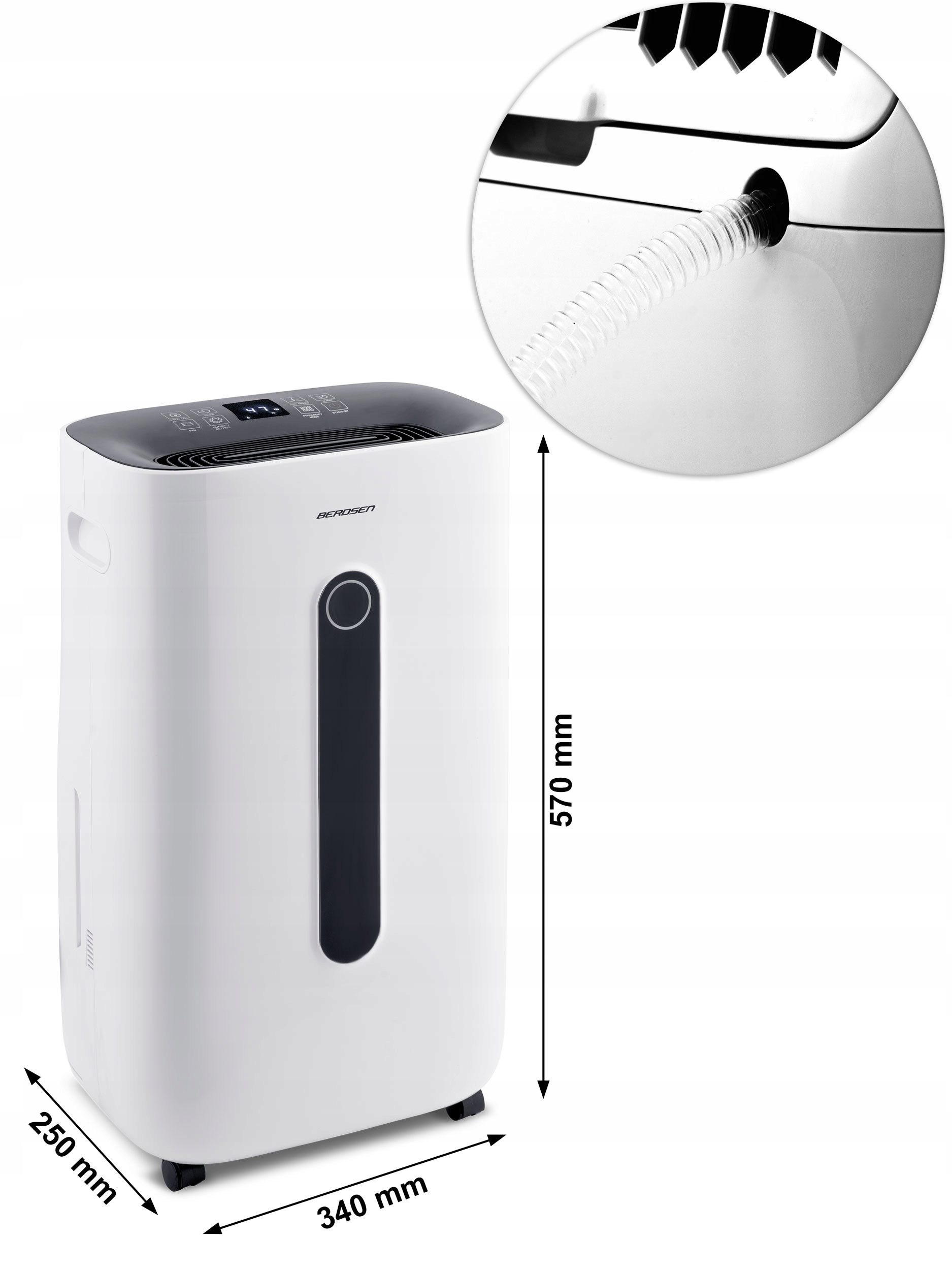 Razvlažilnik zraka, absorpcija vlage, 20 l/24 ur, BERDSEN, higrostat, časovnik, ogljikovi filtri