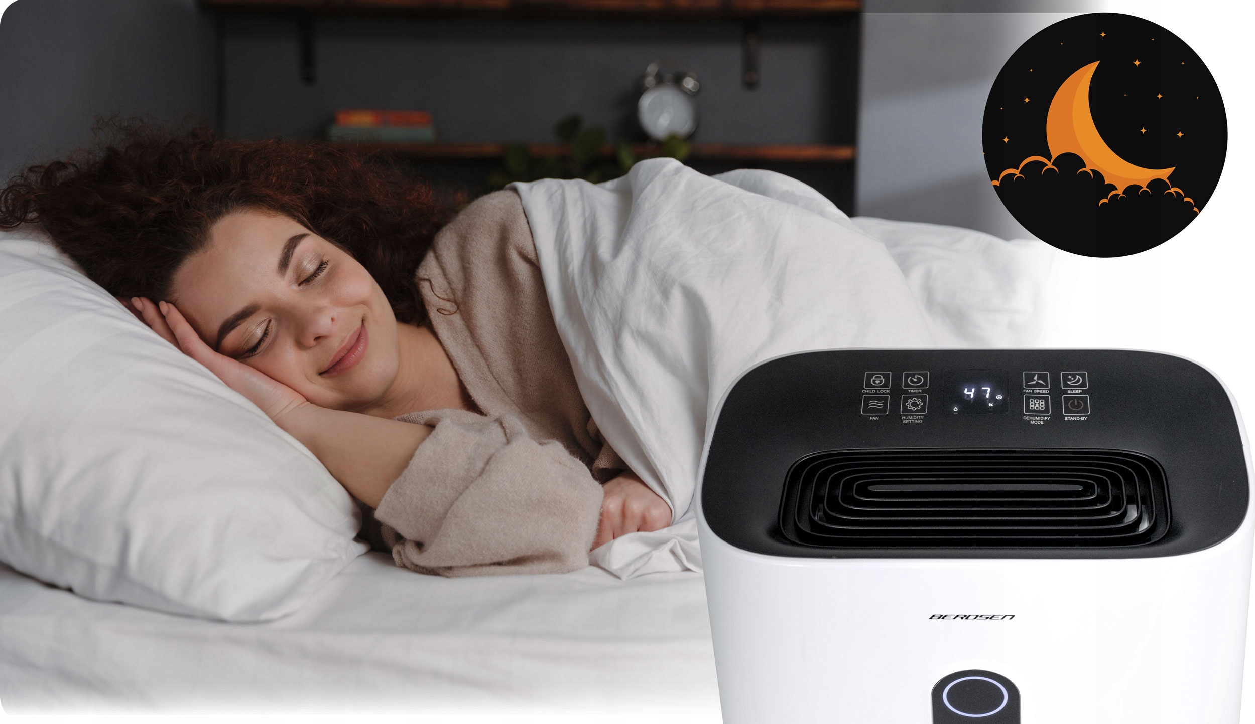 Razvlažilnik zraka, absorpcija vlage, 20 l/24 h, BERDSEN, higrostat, časovnik, učinkovitost: 20 l/24 h