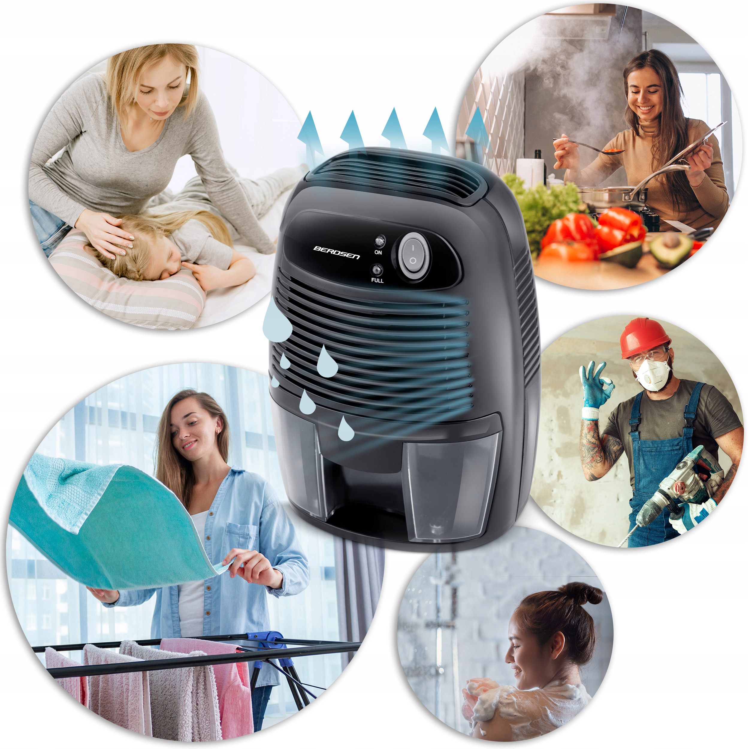 Razvlažilnik zraka Berdsen + 12V avtomobilski adapter. Prevladujoča barva: črna.