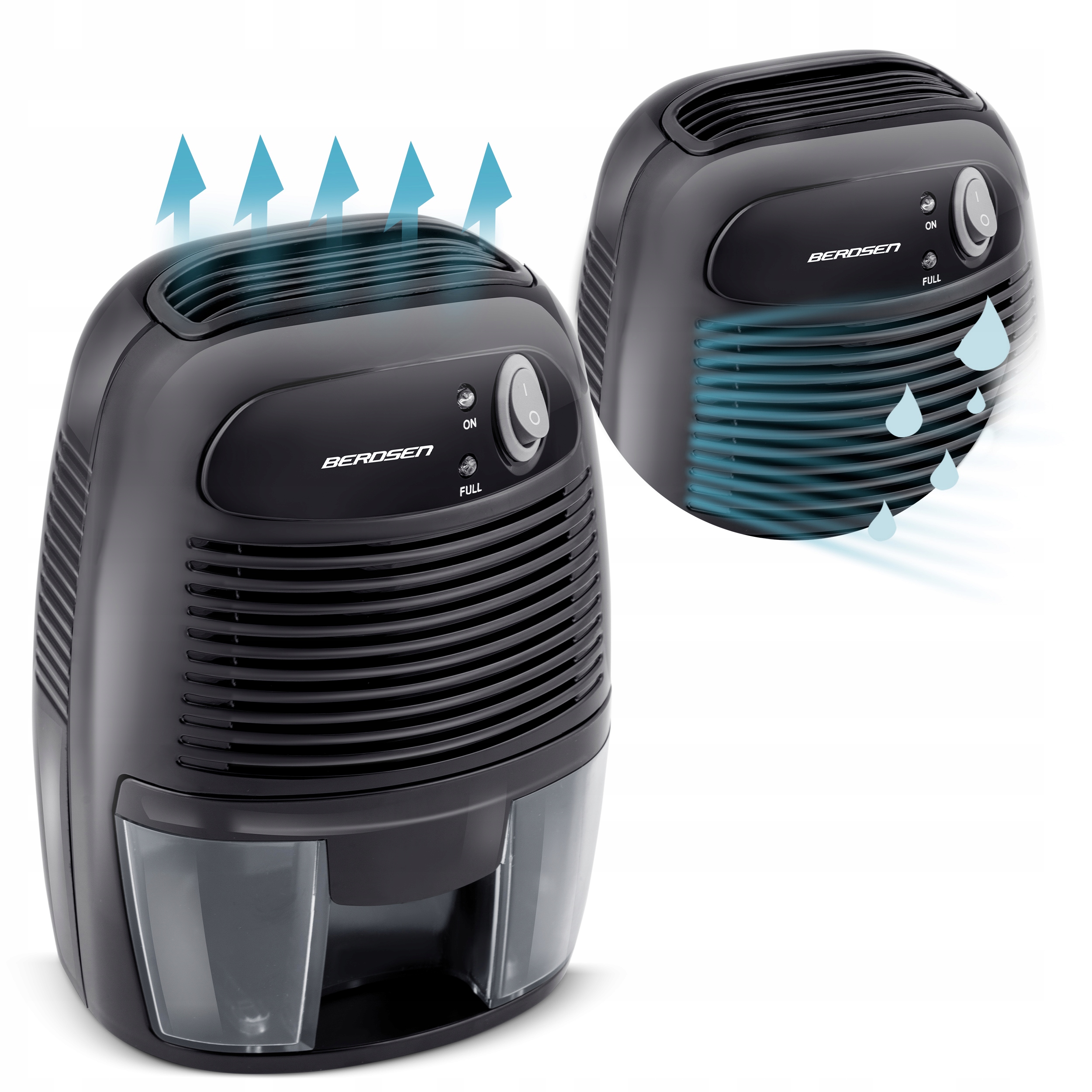 Razvlažilnik zraka Berdsen + 12V avtomobilski adapter. Učinkovitost: 0,3 l/24 h.