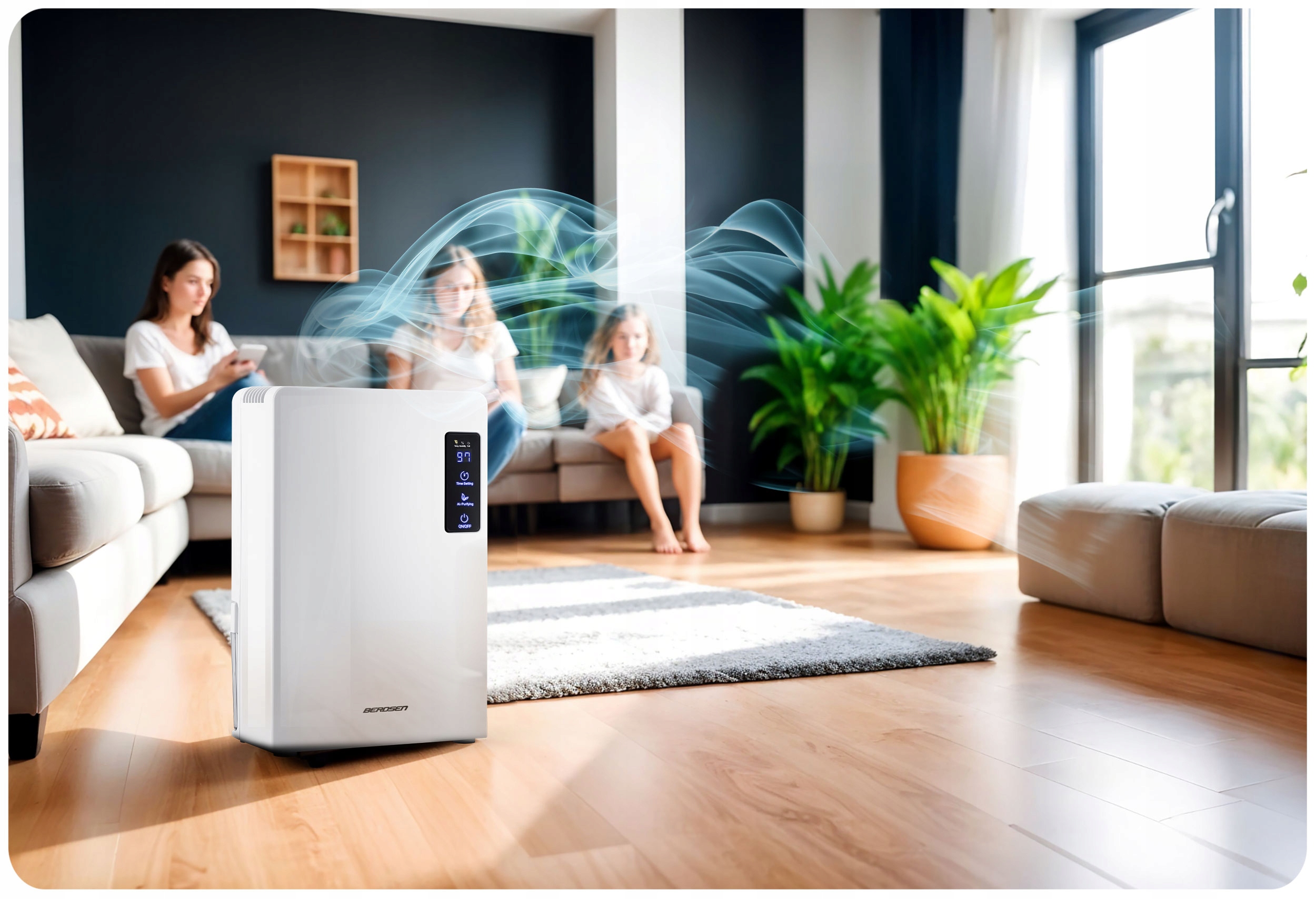 Razvlažilnik zraka, absorber vlage, UV-svetilka, filter, 2200 ml LED, BERDSEN, moč: 90 W