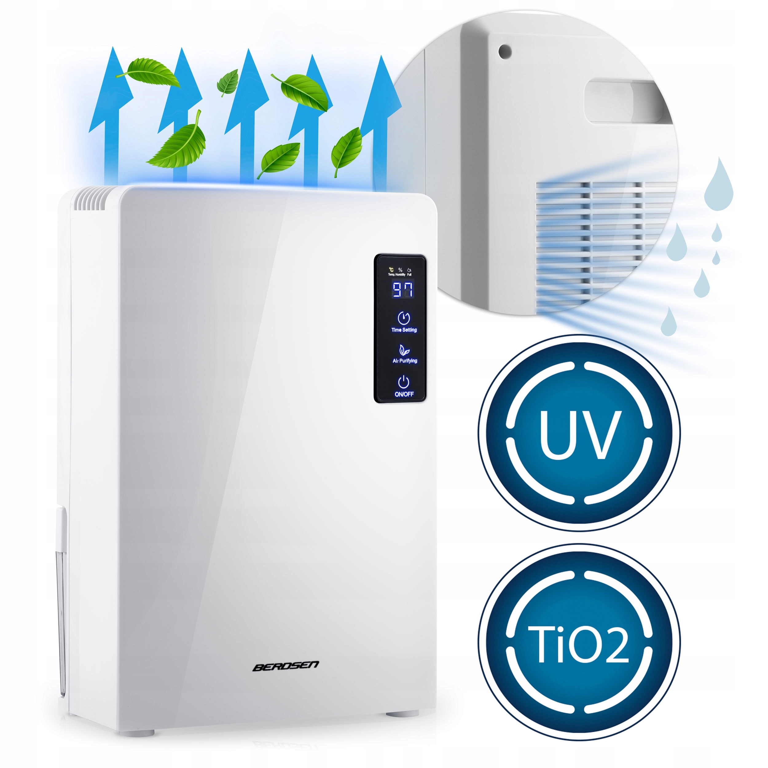 Razvlažilnik zraka, absorber vlage, UV-svetilka, filter, 2200 ml LED, BERDSEN, originalna embalaža
