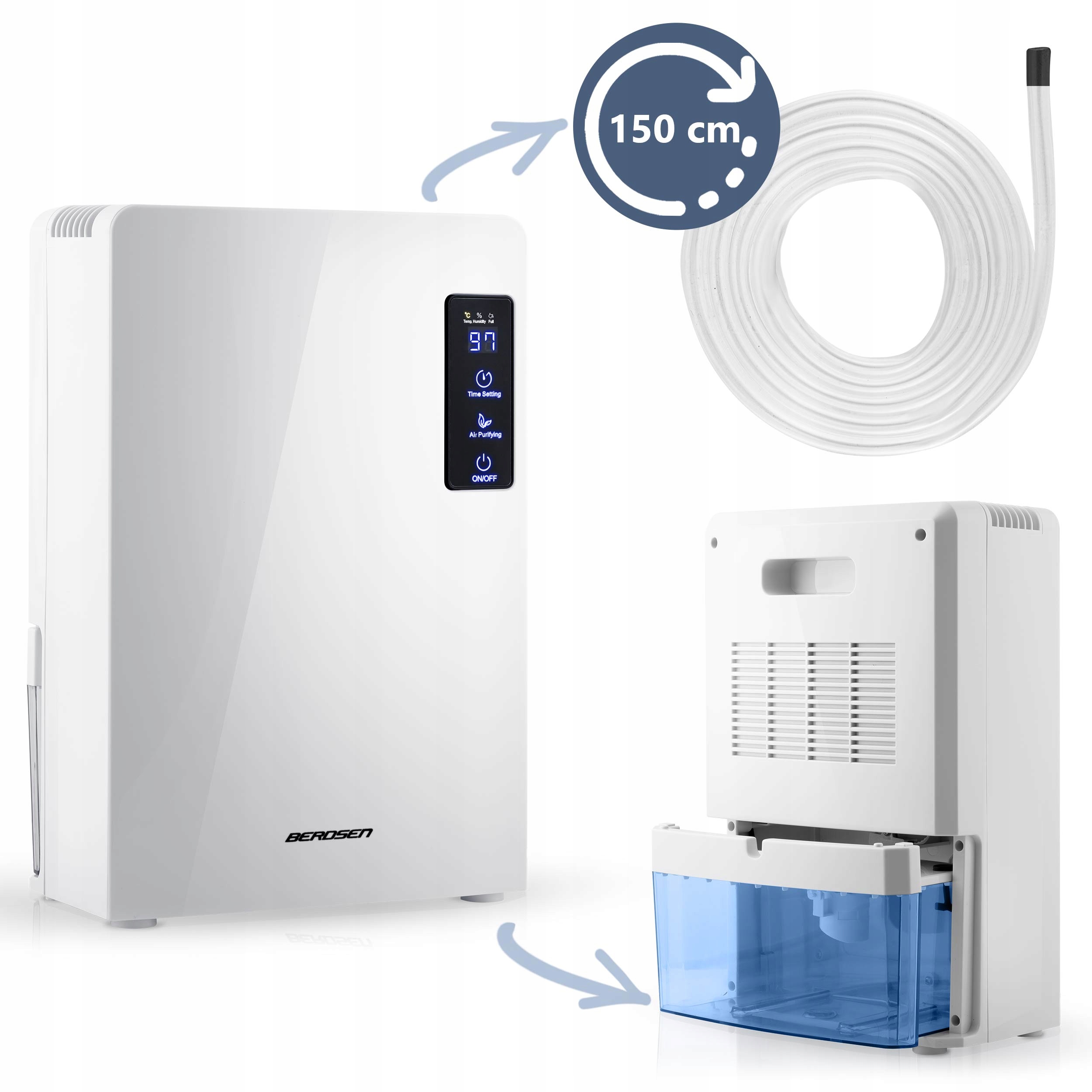 Razvlažilnik zraka, absorber vlage, UV-svetilka, filter, 2200 ml LED BERDSEN, učinkovitost 0,7 l/24 h