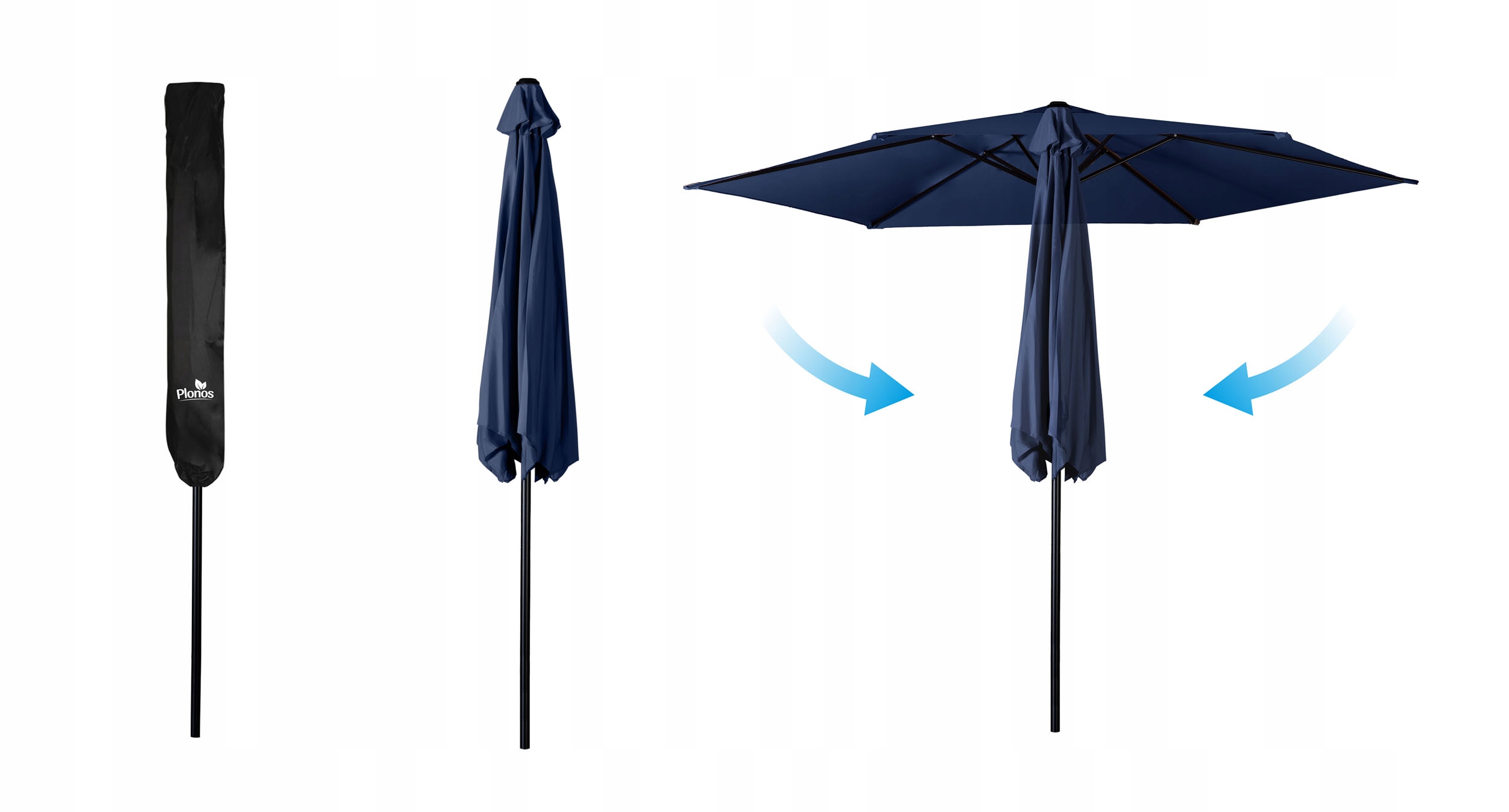 Zložljiv vrtni senčnik 6 segmentov 300 cm s prevleko Plonos PL-884 temno moder