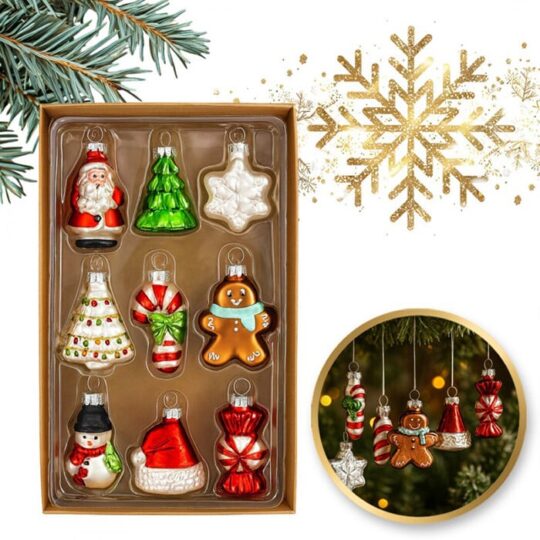 Komplet 9 steklenih božičnih kroglic