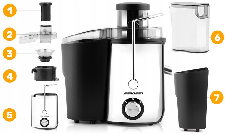 Sokovnik 600W BD-750 Berdsen črne barve Prevladujoča srebrno/siva barva