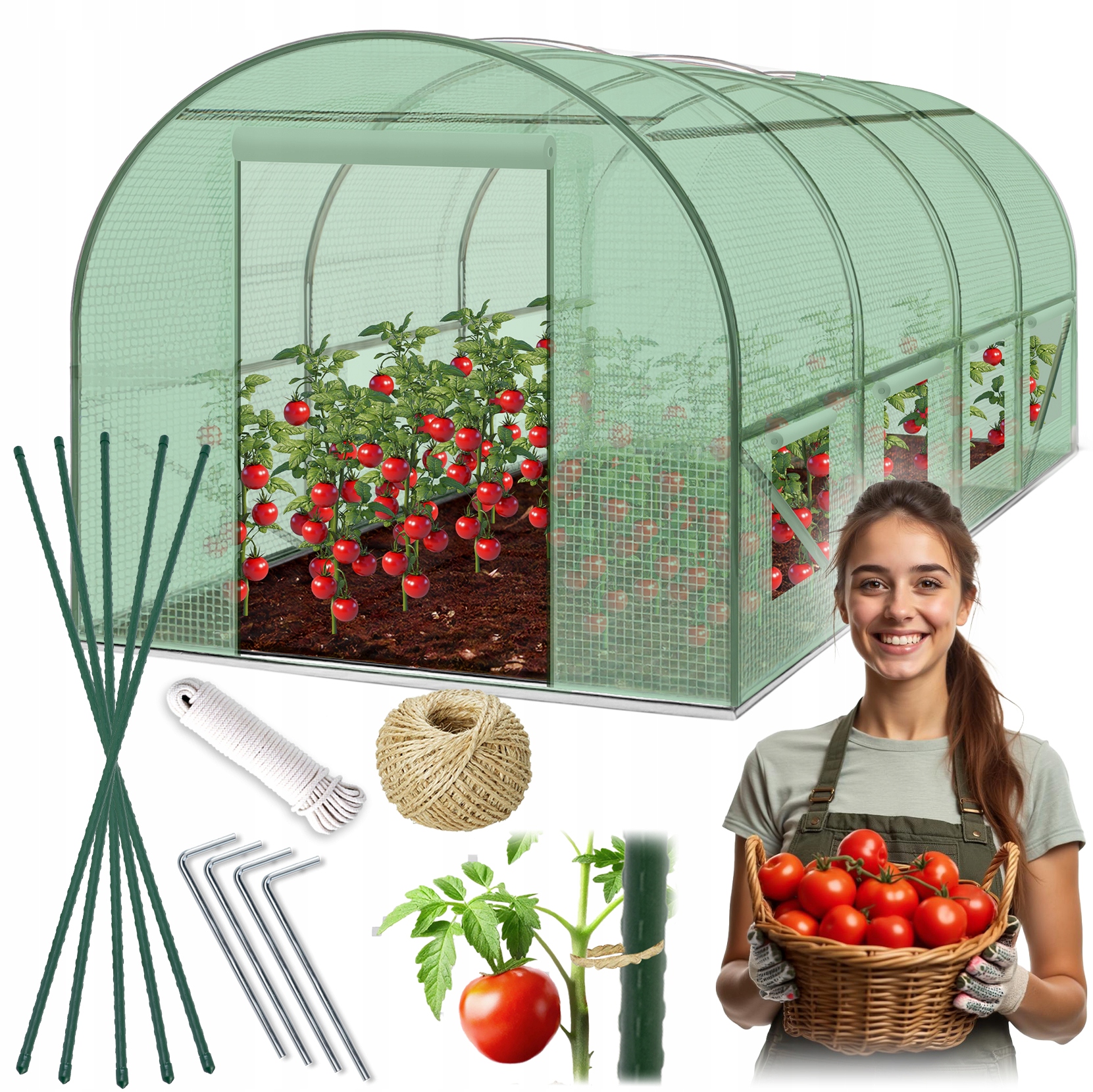 Vrtni folijski tunel, vrtni rastlinjak, 2x4,5m, folijski stebri, 9m2, zelen