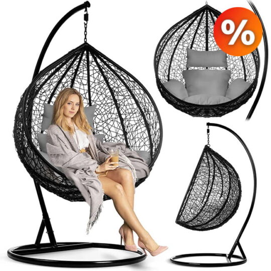 Viseči stol Cocoon - udoben črn