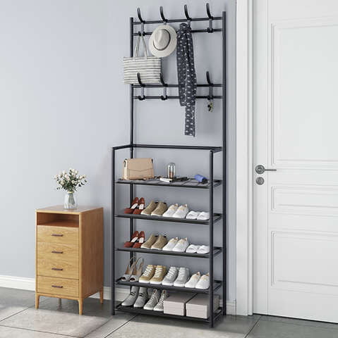 Obešalnik in stojalo s policami za čevlje - črni obešalnik