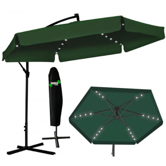 Vrtni senčnik z osvetlitvijo - 300 cm zelen