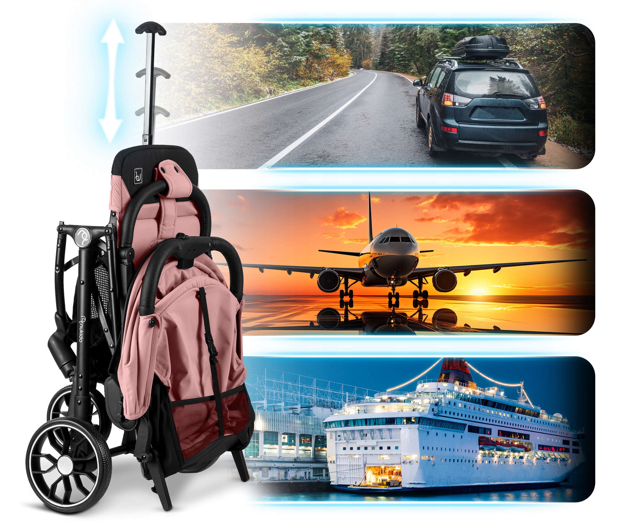 Zložljiv voziček, lahek voziček, velika kolesa, Nukido Število koles: 4