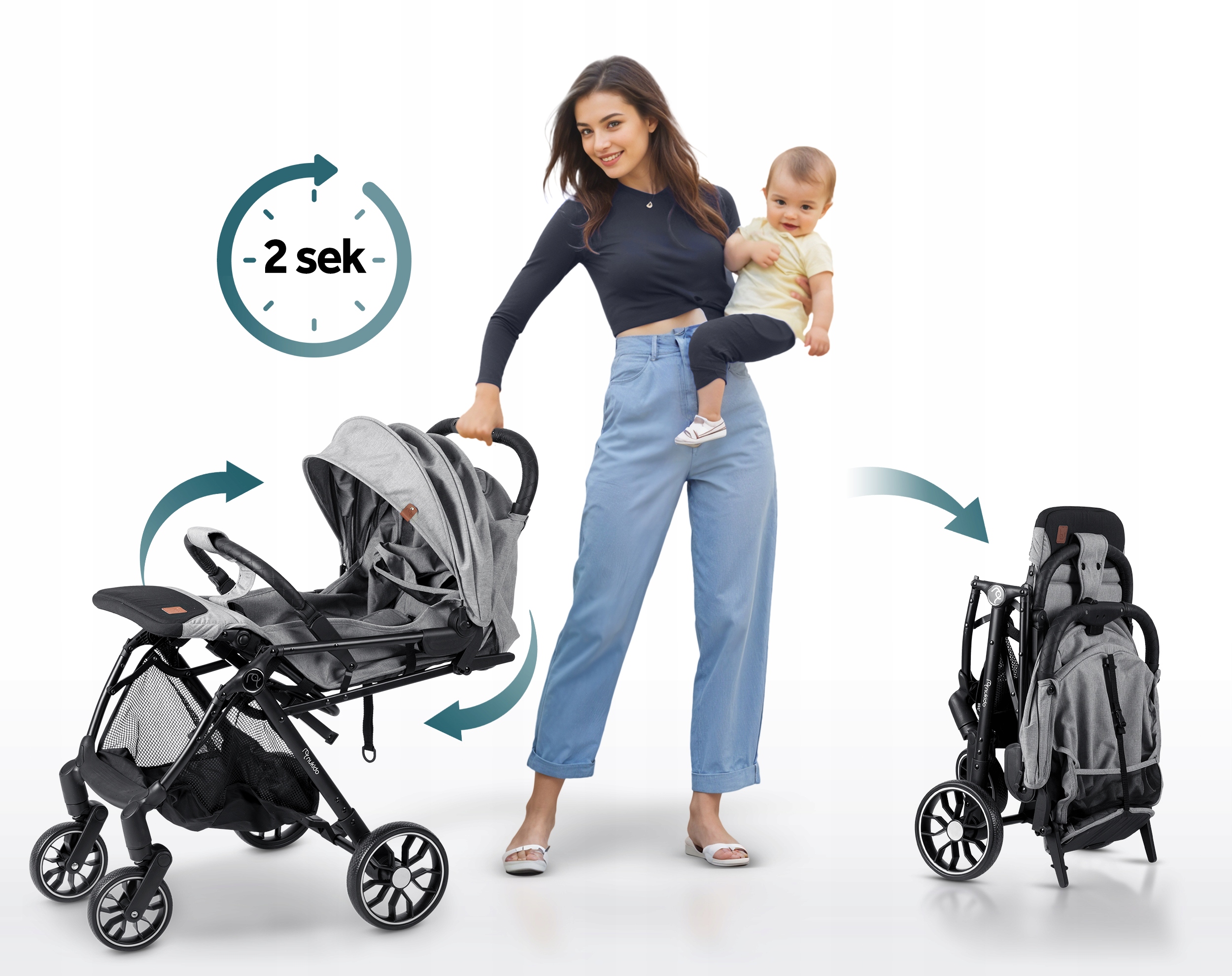 Zložljiv voziček, lahek voziček, velika kolesa, Nukido, jeklen okvir