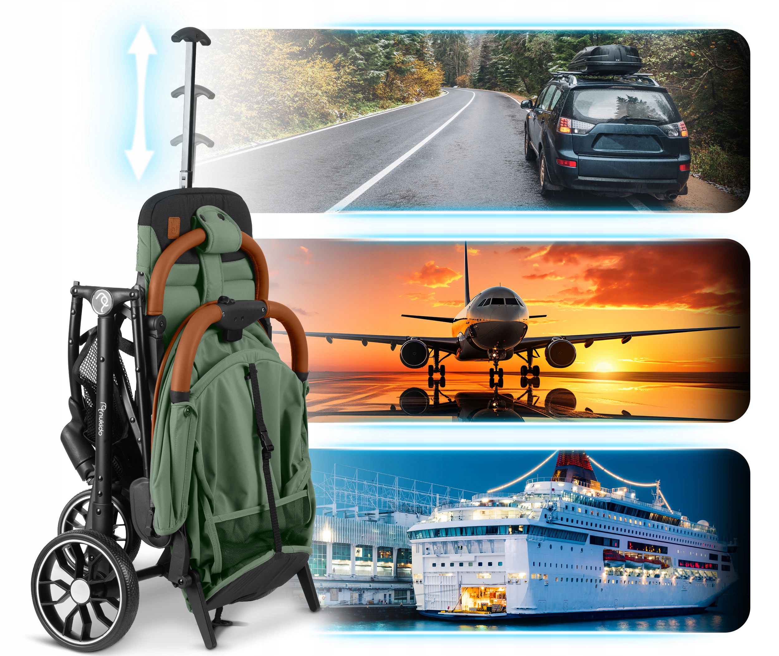 Zložljiv voziček, lahek, voziček, velika kolesa, Nukido Širina izdelka: 33 cm