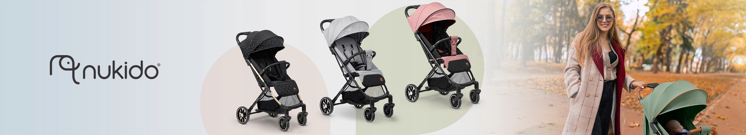Zložljiv voziček, lahek, voziček, velika kolesa, Nukido Širina izdelka po zlaganju: 52 cm