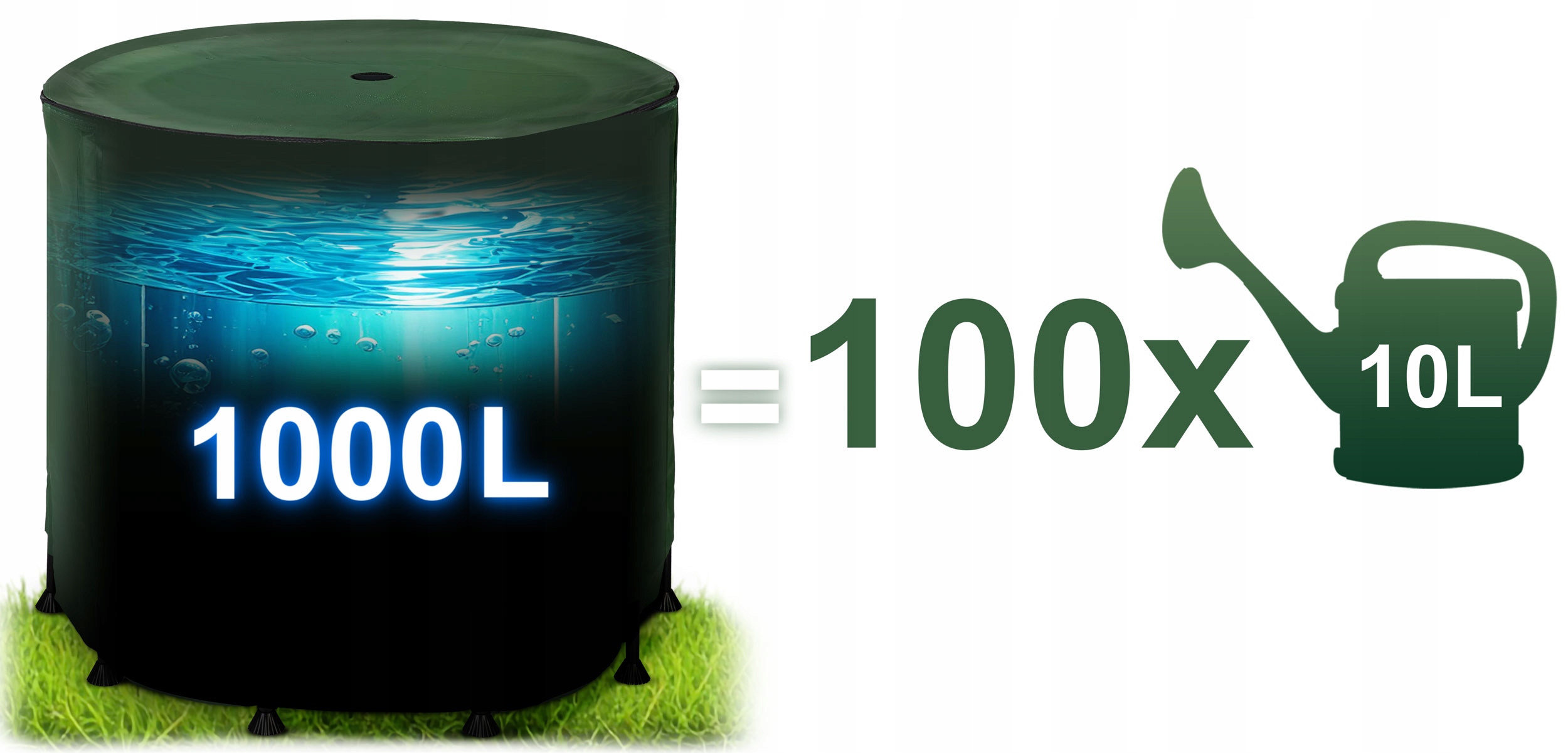 Zložljiv rezervoar za deževnico 1000L sod za vodo z žlebom PLONOS zelen