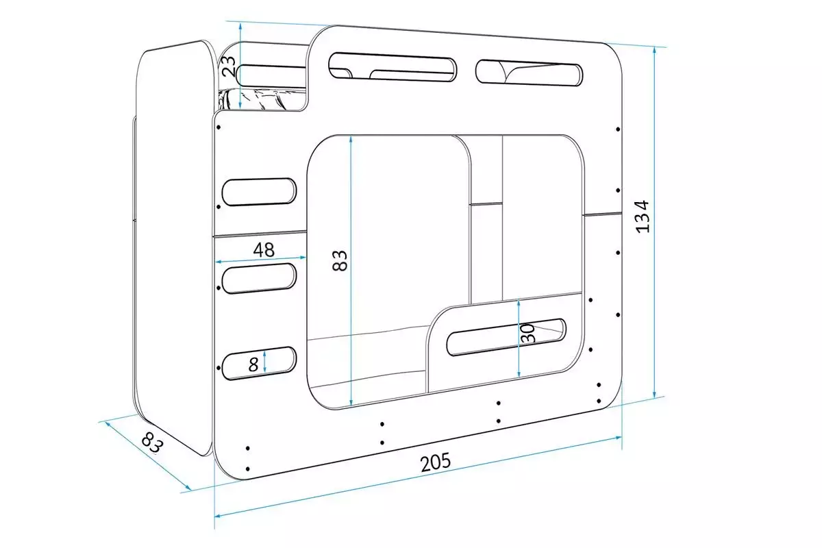 Wymiary i specifikacja dla Łóżko Łódźjowe piętrowe MAX 2 80X200 z vzmetnico Wymiary i specyfikacja dla Łóżko młodzieżowe piętrowe MAX 2 80X200 z materacem