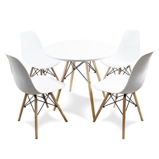 Komplet 4 stolov + miza - OSLO - polarno bela