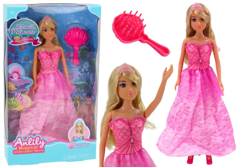 Anlily Sirena Princeza Lutka Ružičasta Haljina Četka 1