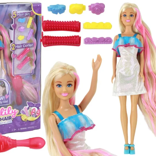 Anlily Lutka Duga Plava Kosa Set Za Frizure 1
