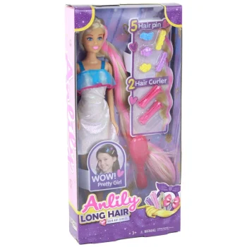 Anlily Lutka Duga Plava Kosa Set Za Frizure 5