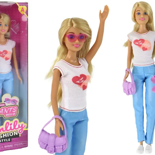 Anlily Lutka Duga Plava Kosa Torbica Naočale Bijela Bluza 1
