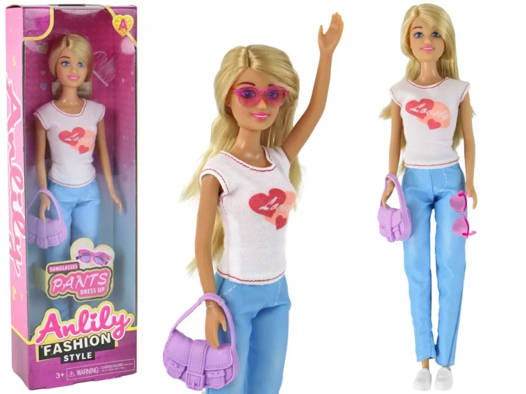 Anlily Lutka Duga Plava Kosa Torbica Naočale Bijela Bluza 1